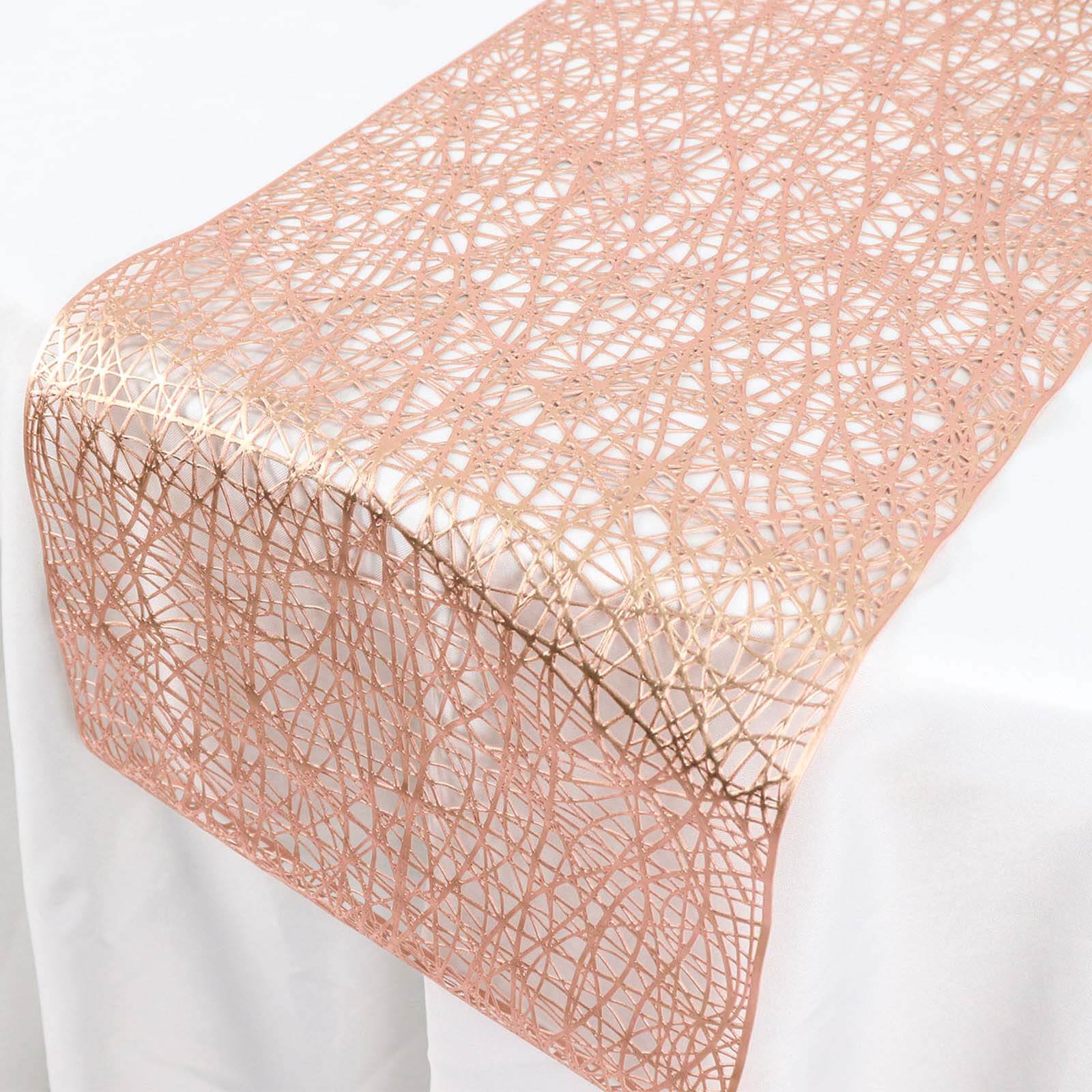 Plastic Woven Vinyl 13x6ft Table Runner Metallic Rose Gold - Non-Slip & Reversible Tabletop Decor