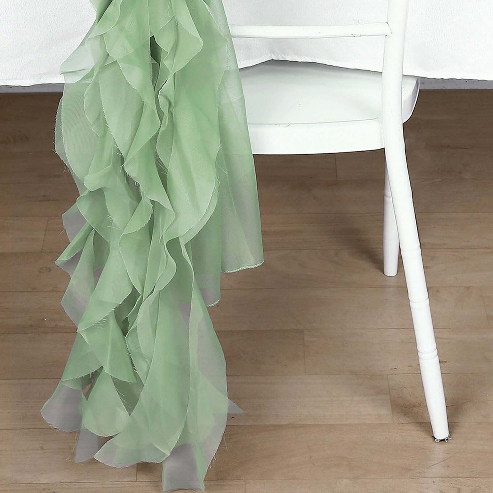 1 Set Chiffon Hoods Chair Sashes with Willow Ruffles Design Sage Green - Stylish Chair Bow Decor