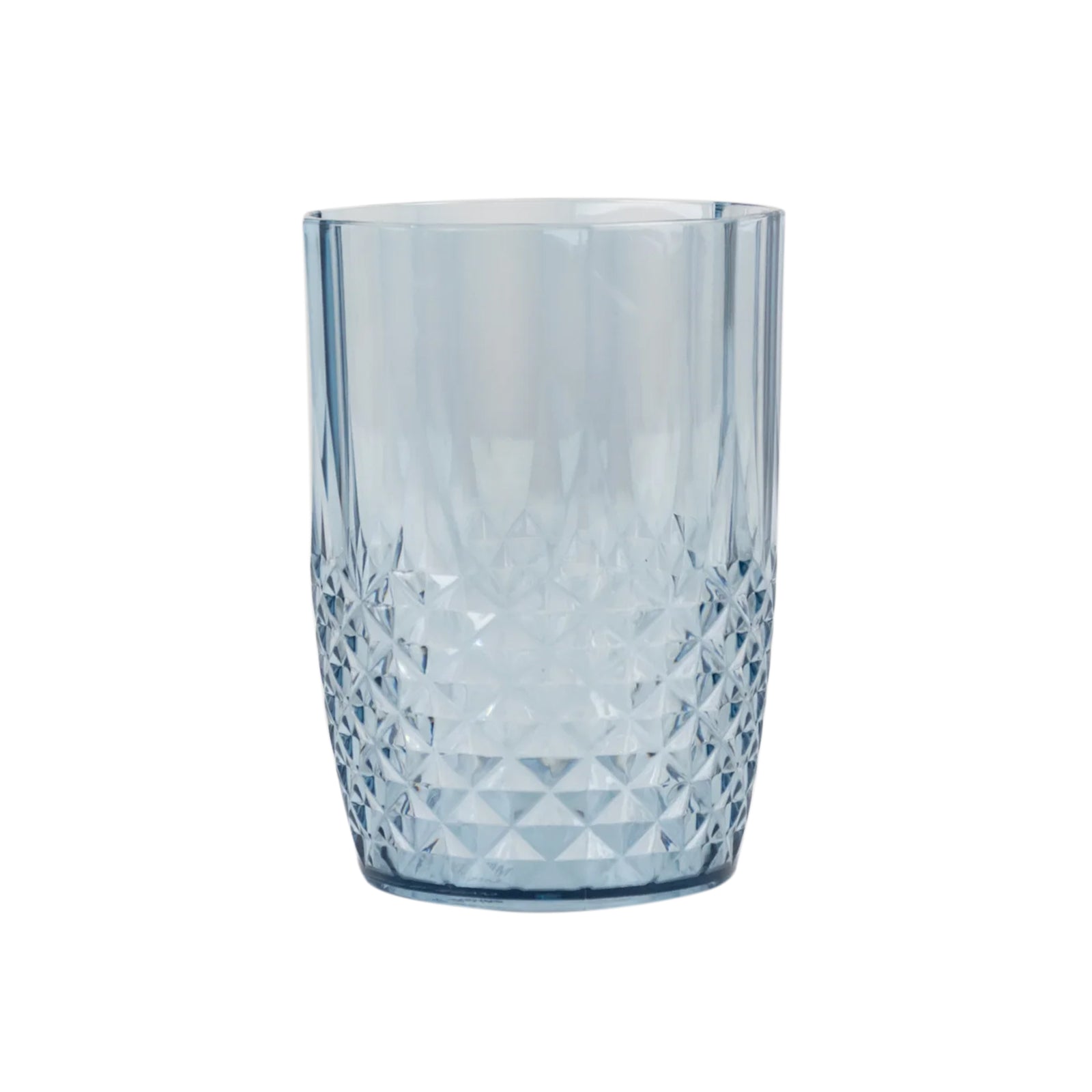 6-Pack Plastic Short Tumblers Dusty Blue Transparent Crystal Cut Style - Reusable All-Purpose Glasses 16oz