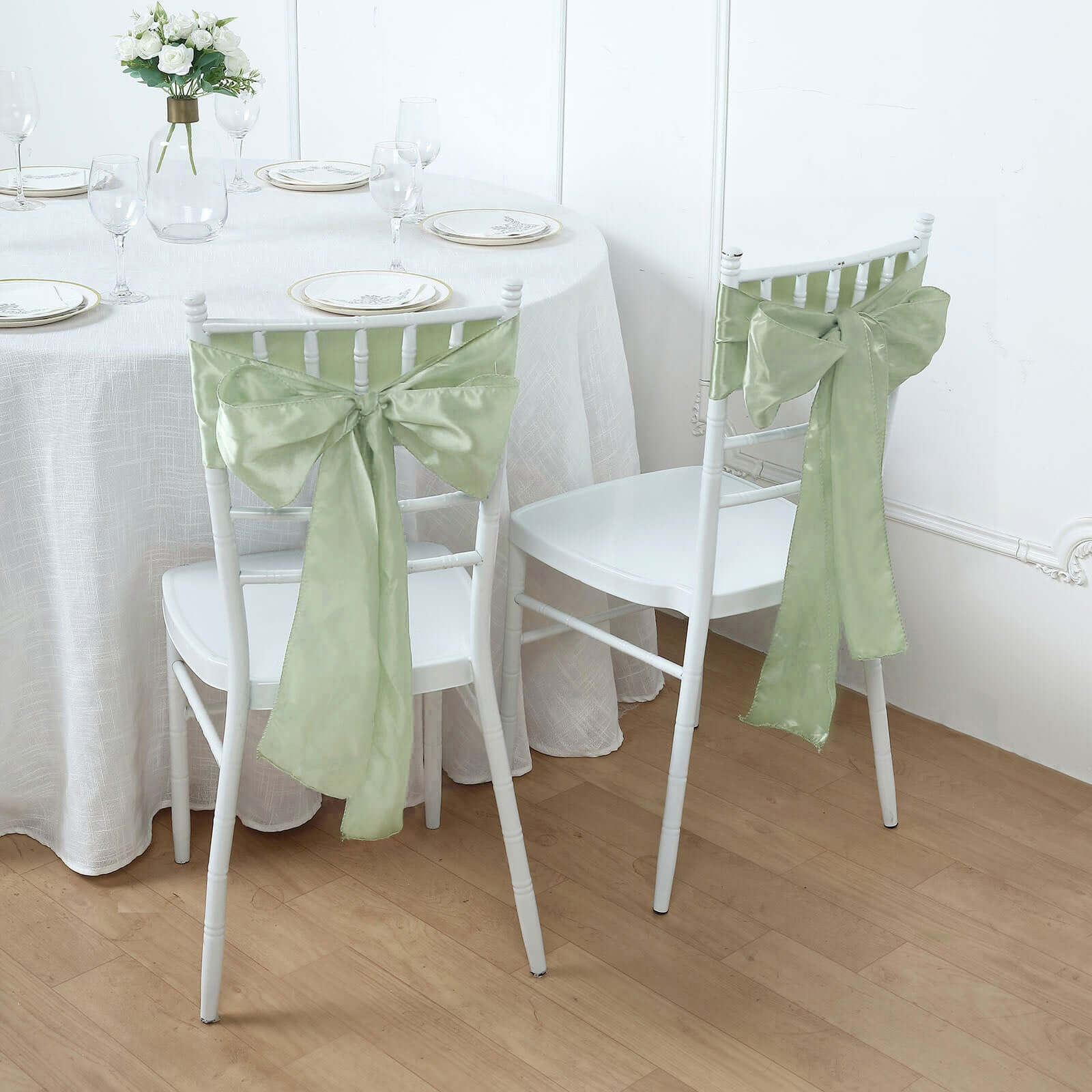 5 Pack Satin Chair Sashes Sage Green - Durable Chair Bows with Shiny Finish 6x106