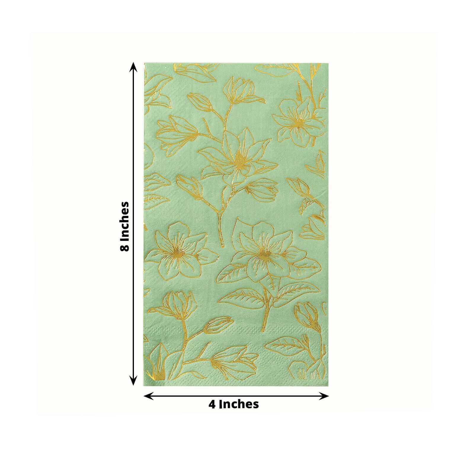 50-Pack Paper Dinner Napkins Sage Green with Gold Magnolia Flowers Print 2-Ply - Disposable Soft Napkins for Parties