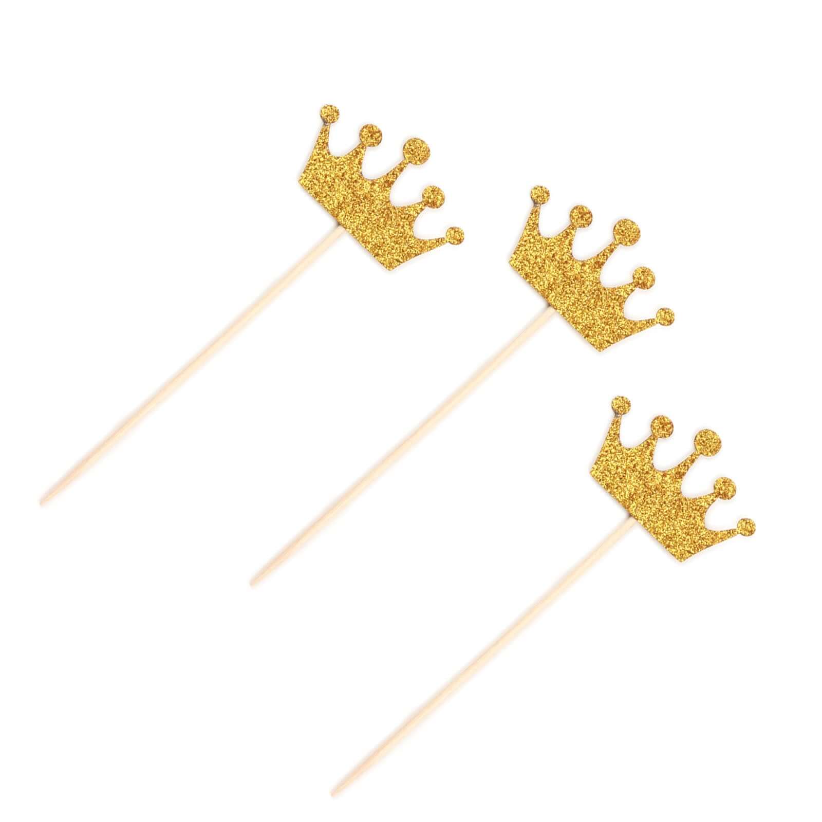 24-Pack Cupcake Topper Picks Royal Crown Design Glitter Gold - Party Cake Toppers 5