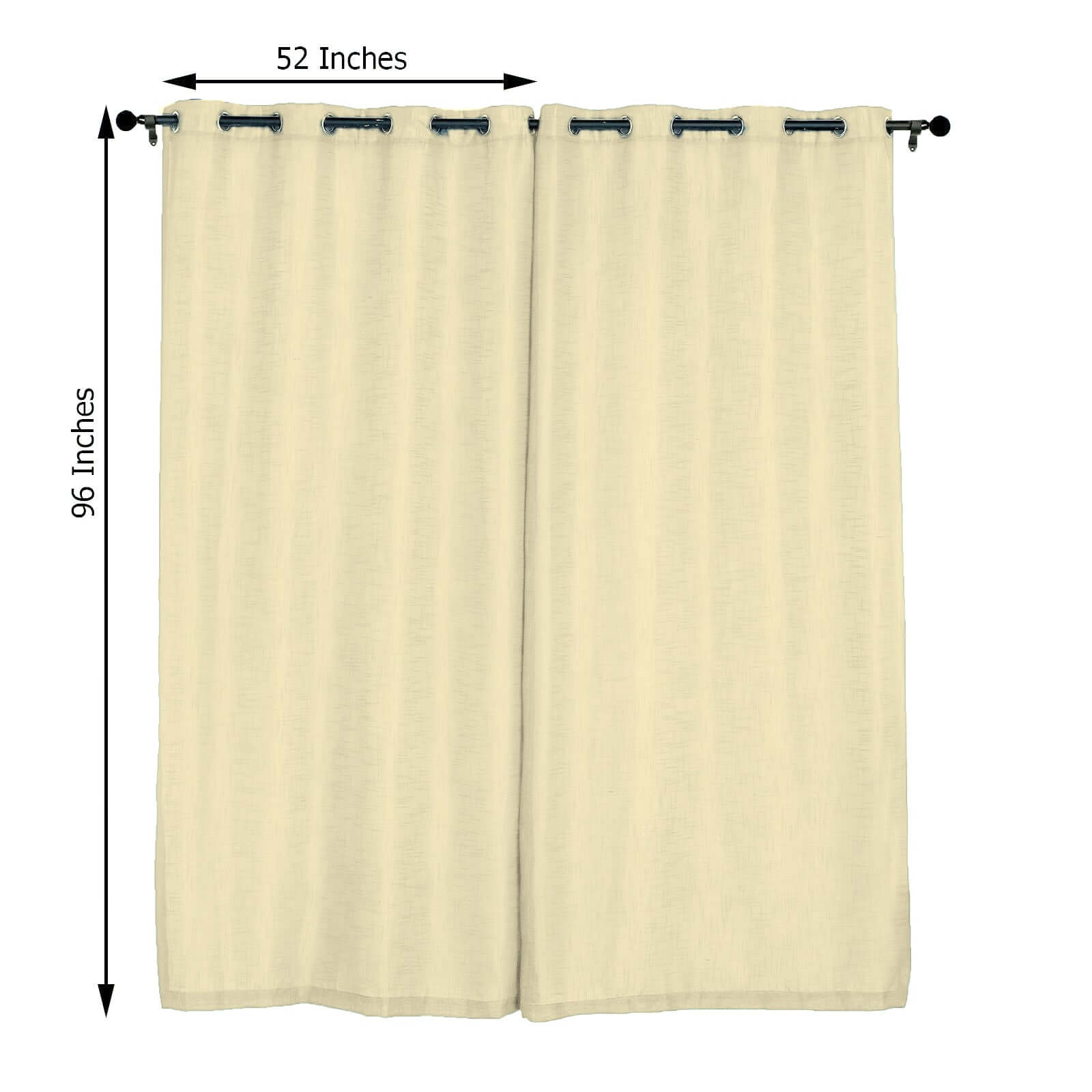 2 Pack Handmade Ivory Faux Linen Curtains 52x96, Curtain Panels With Chrome Grommets