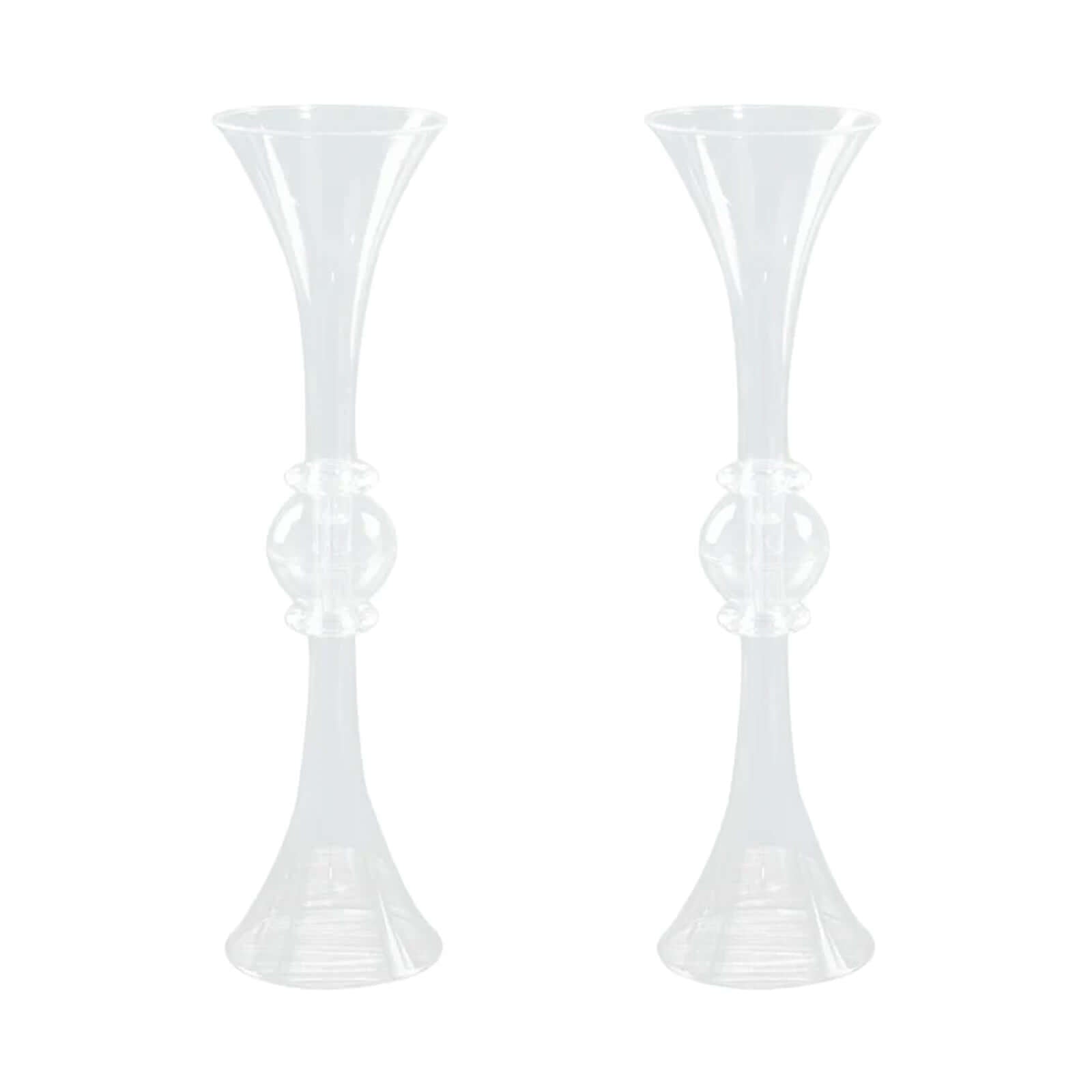 2-Pack Flower Vases Trumpet Design with Crystal Embellishments Clear - Reversible Plastic Table Centerpieces 21