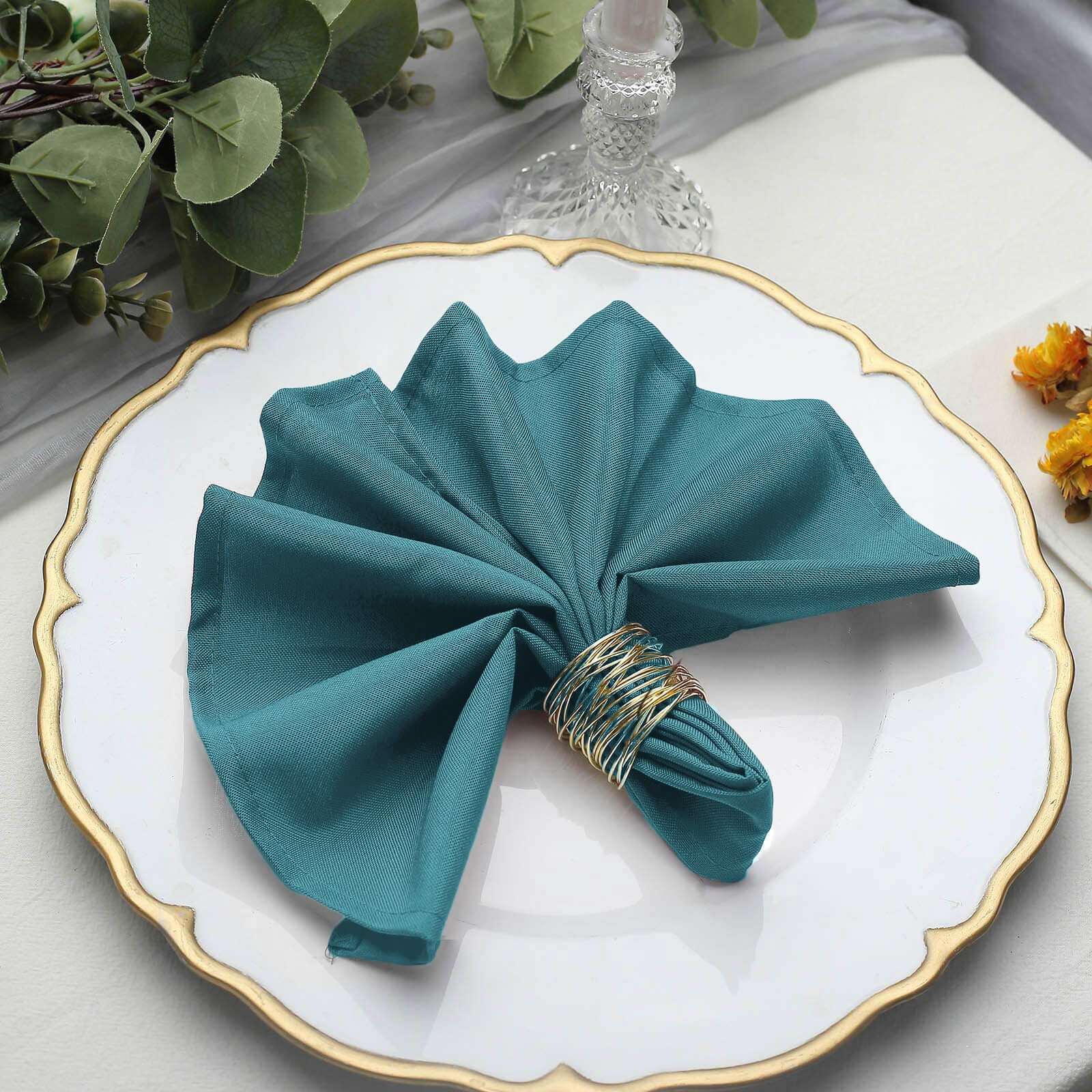 5 Pack Polyester 17x17 Napkins Peacock Teal - Durable & Wrinkle Resistant Dinner Napkins