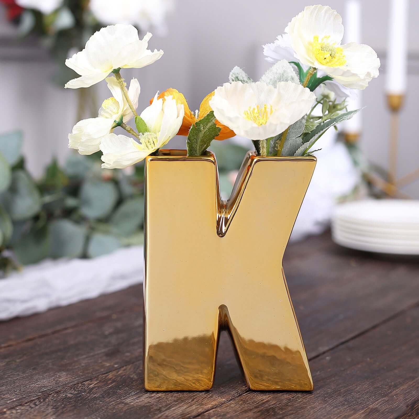 Shiny Ceramic Vase Letter K Gold Plated - Chic Bud Planter Pot for Events & Decor 6