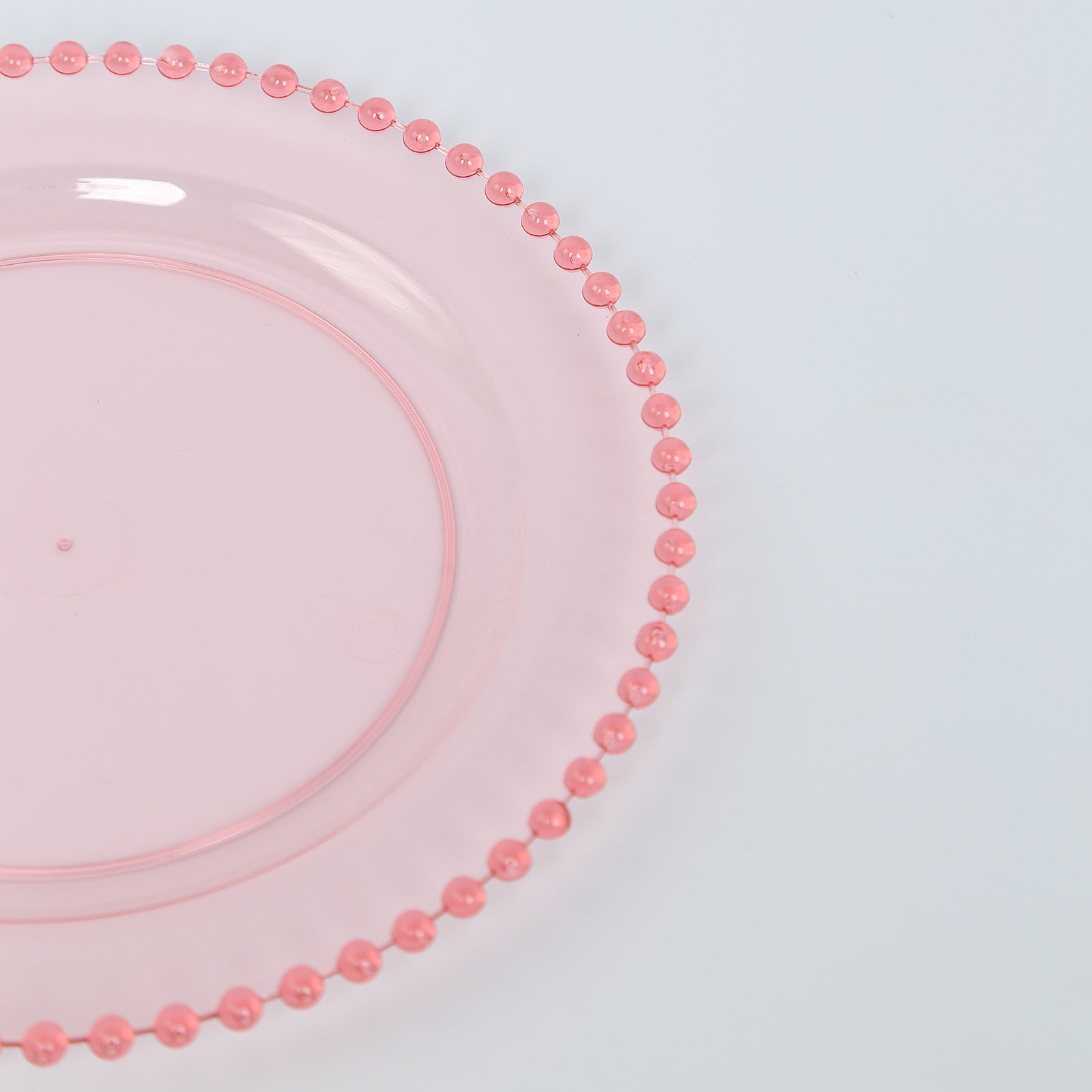 10-Pack Plastic 8 Round Appetizer Dessert Plates in Transparent Blush with Beaded Rim - Disposable Salad Plates