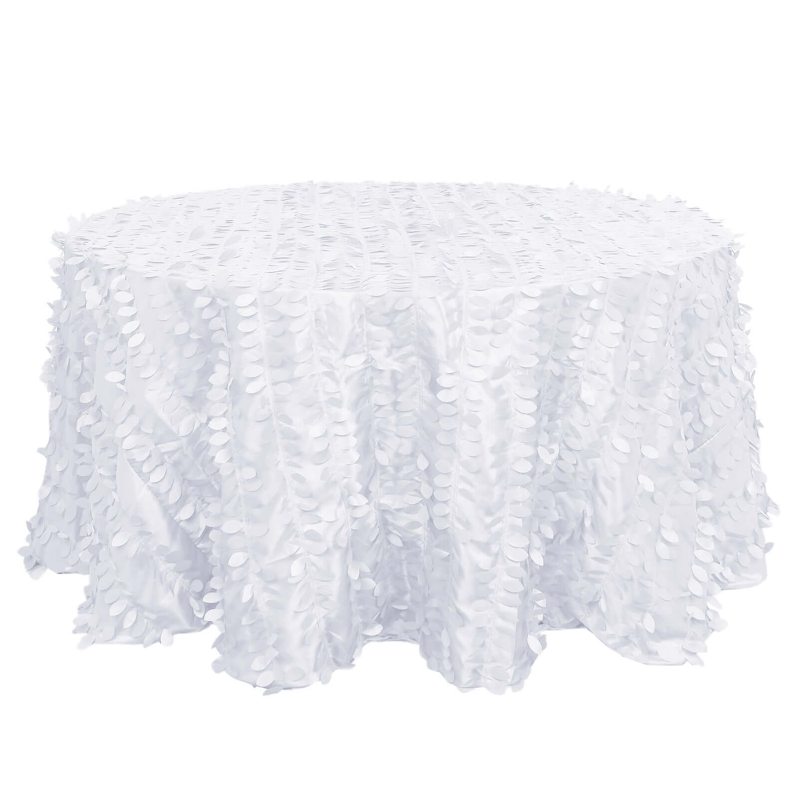 Taffeta 132 Round Tablecloth White 3D Leaf Petal Design Seamless Table Cover for Chic Wedding & Event Decor