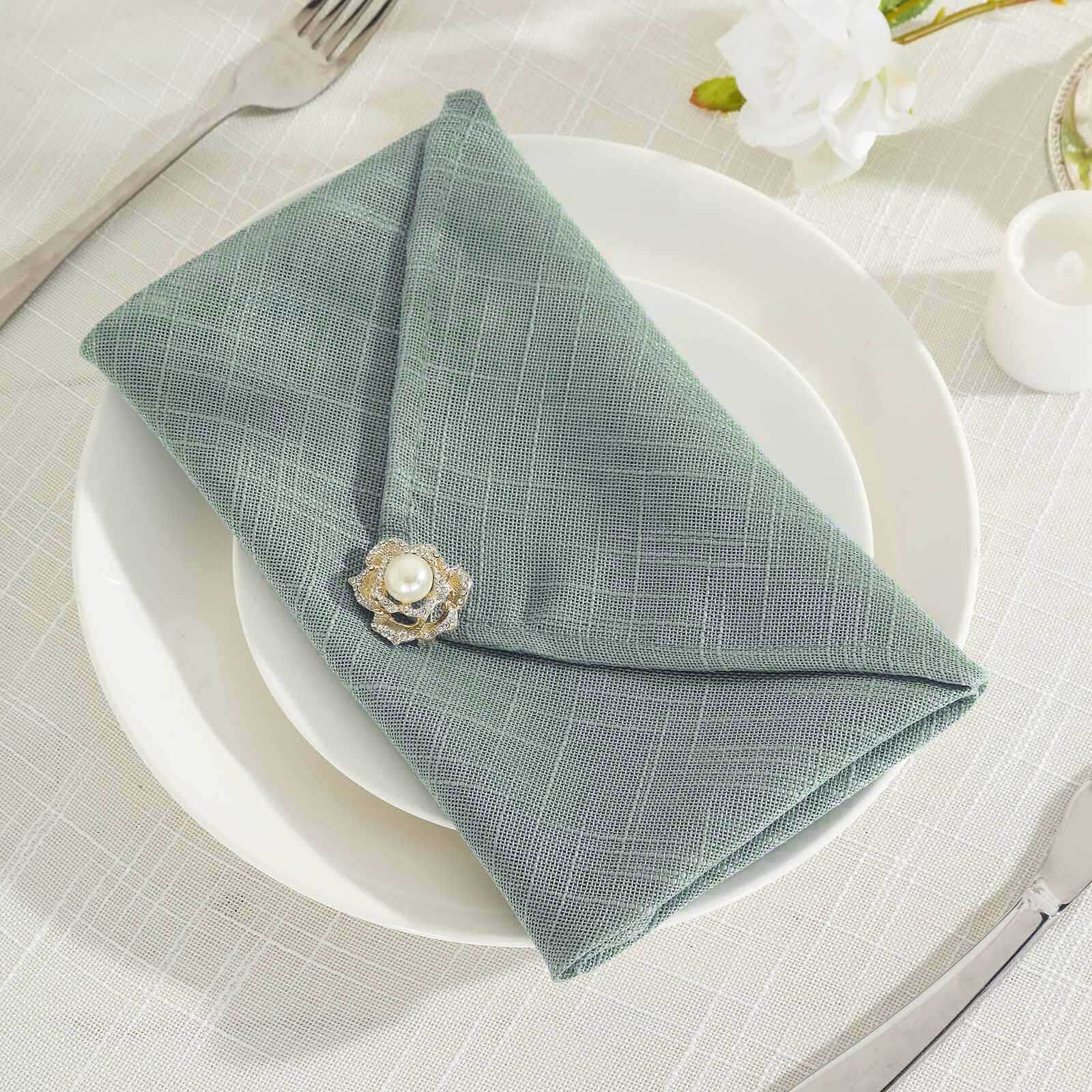 5 Pack Faux Linen 20x20 Napkins Dusty Blue - Slubby Textured & Wrinkle Resistant Cloth Napkins