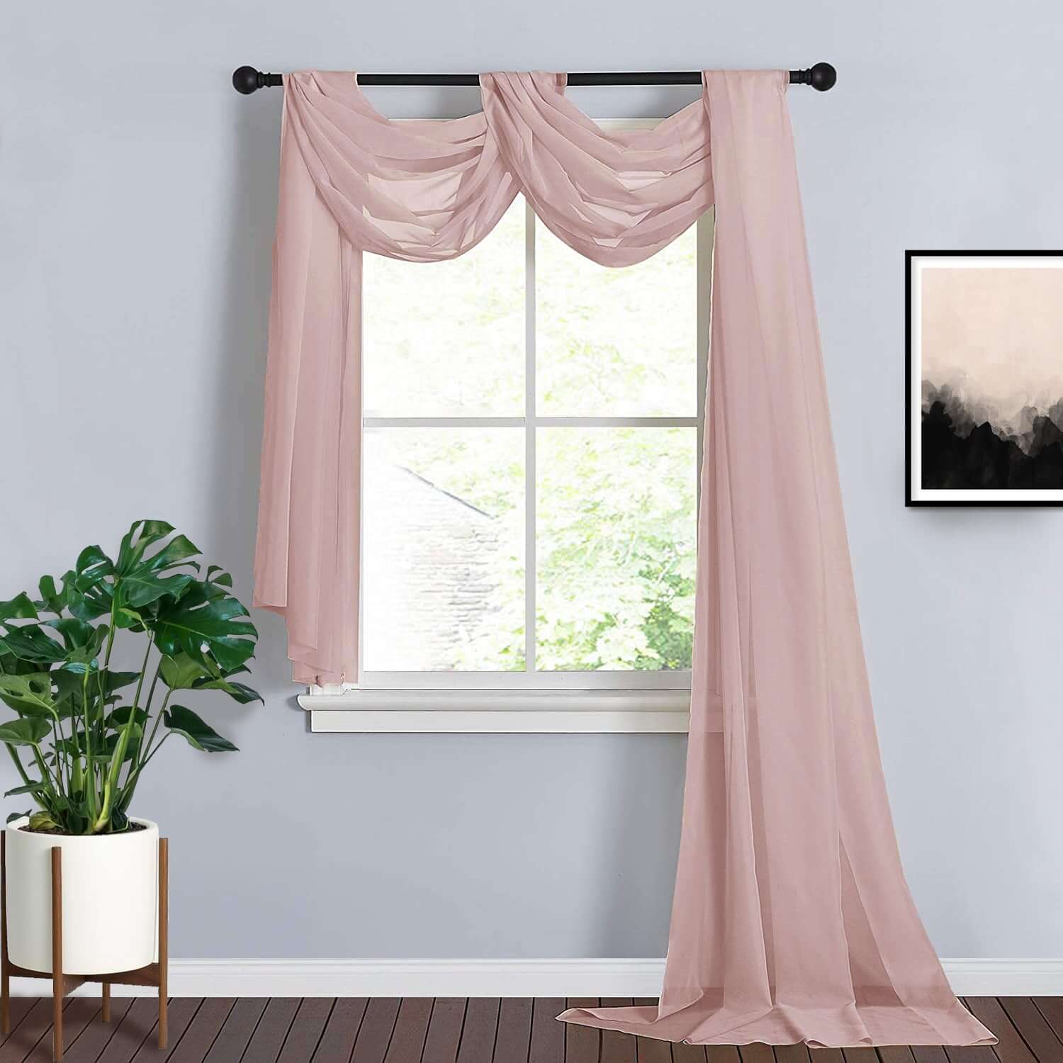 18ft Blush Sheer Organza Wedding Arch Drapery Fabric, Window Scarf Valance