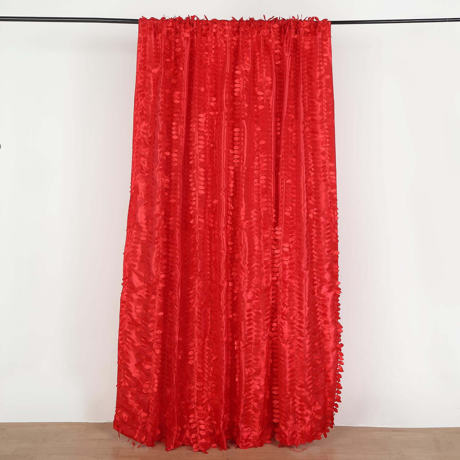 8ftx8ft Red 3D Leaf Petal Taffeta Event Curtain Drapes, Backdrop Event Panel With Rod Pocket