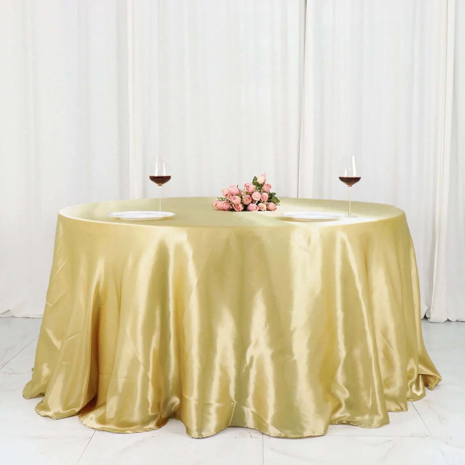 Satin 132 Round Tablecloth Champagne - Stylish Seamless Table Cover