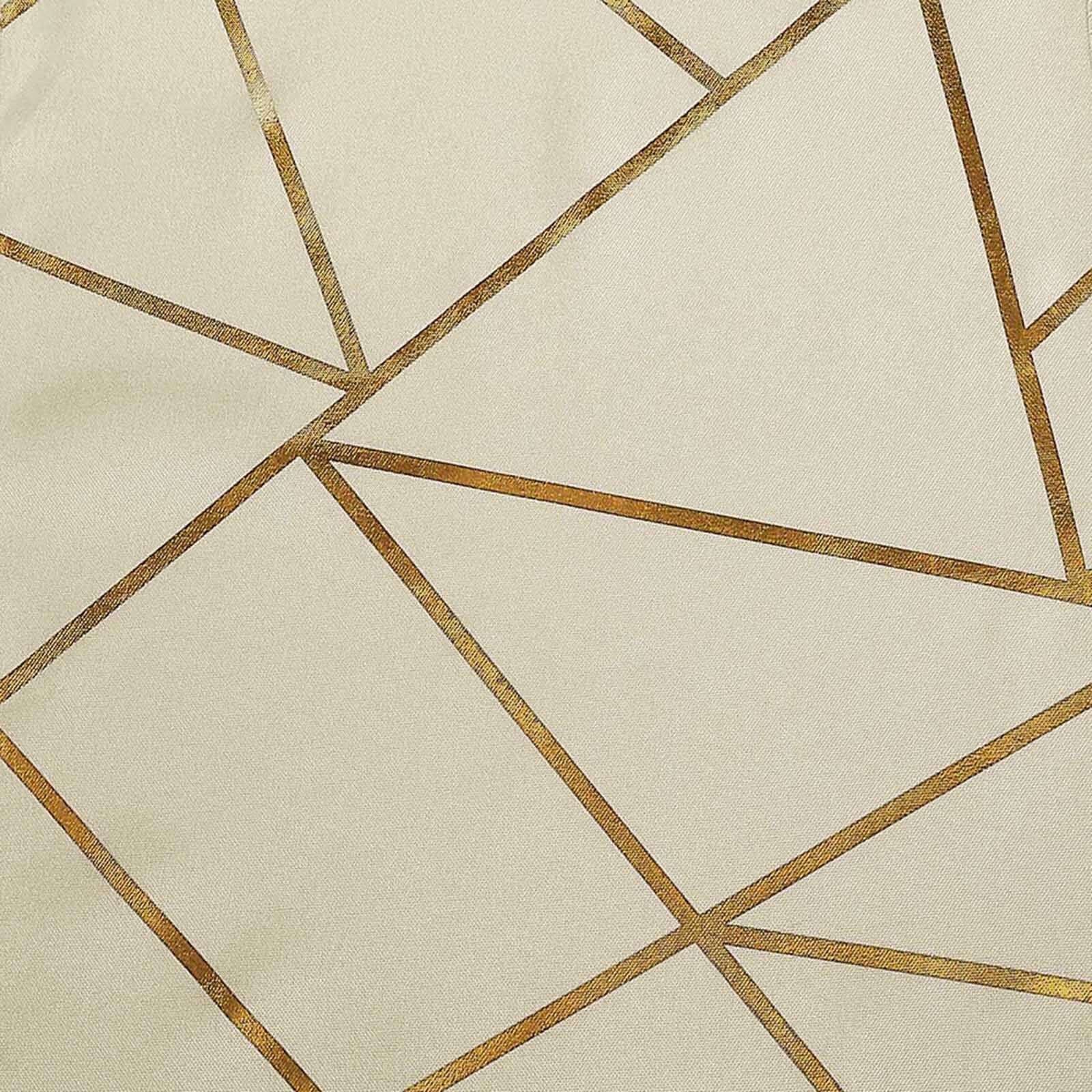 Polyester 54x54 Square Tablecloth Beige with Gold Foil Geometric Pattern - Wrinkle-Resistant & Durable Table Cover