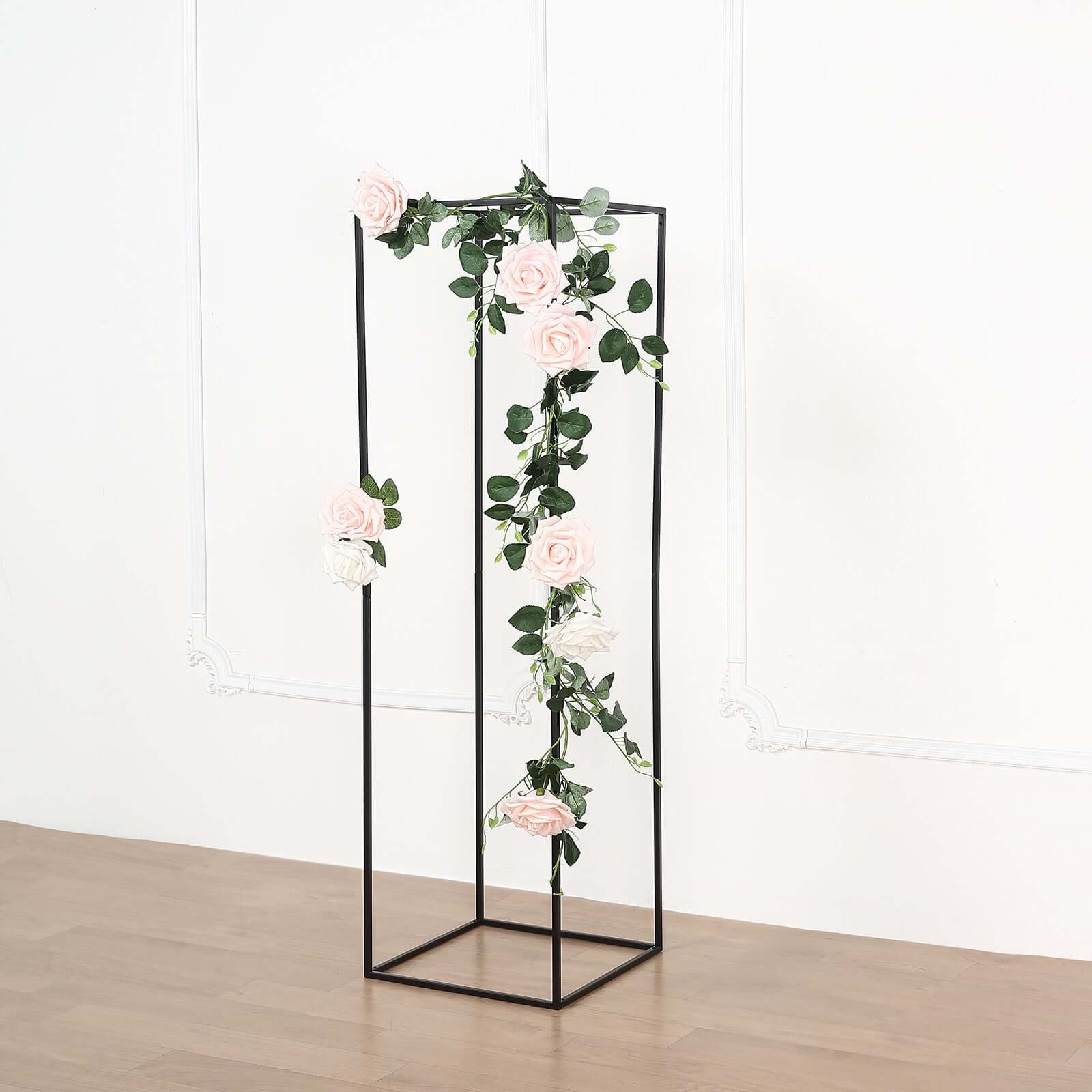 2-Pack Wedding Flower Stand Matte Black Metal Geometric Column Frame Rectangular - Versatile Floral Pedestal for Upscale Arrangements 48