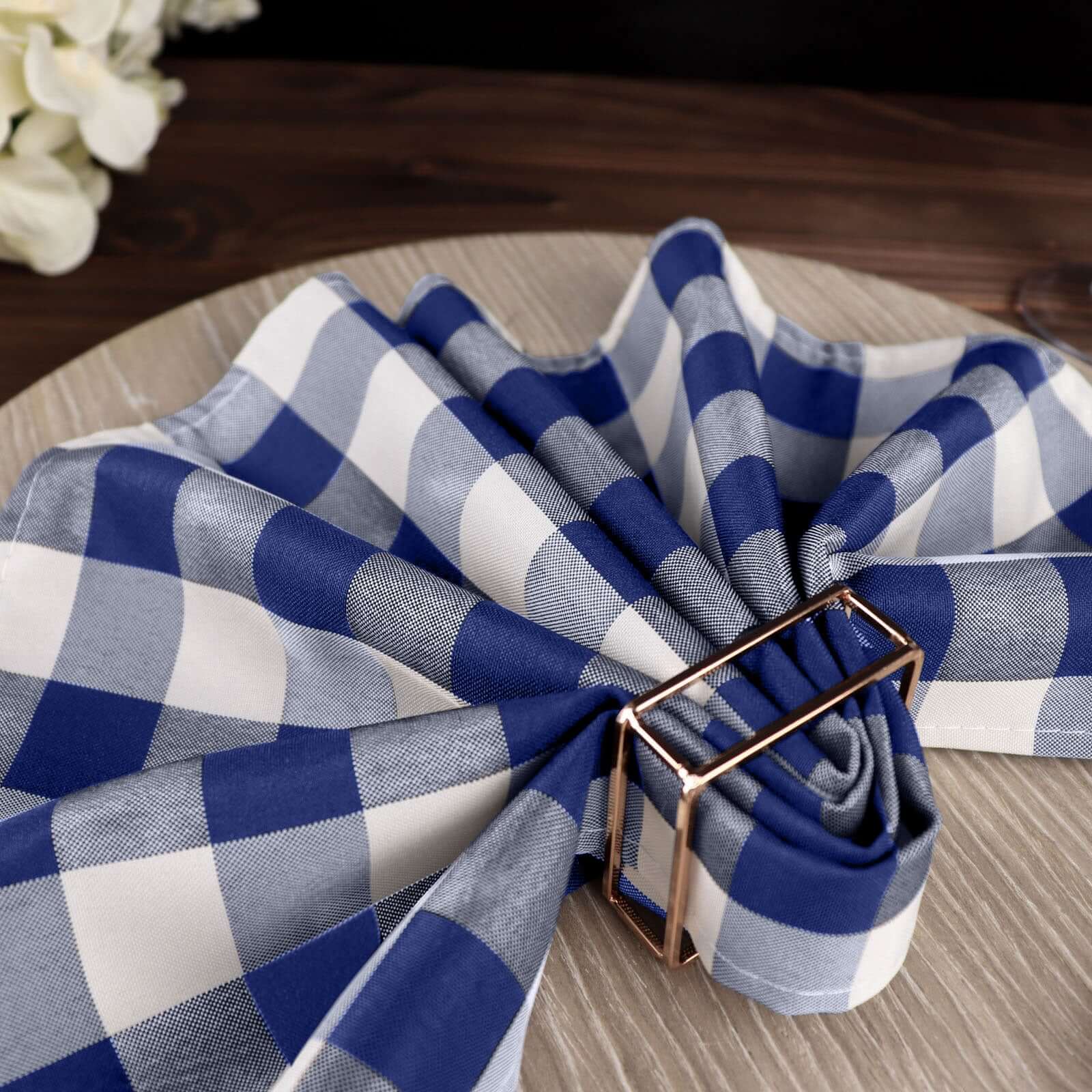 5 Pack Polyester 15x15 Napkins Navy Blue/White Buffalo Plaid Gingham Style Cloth Napkins