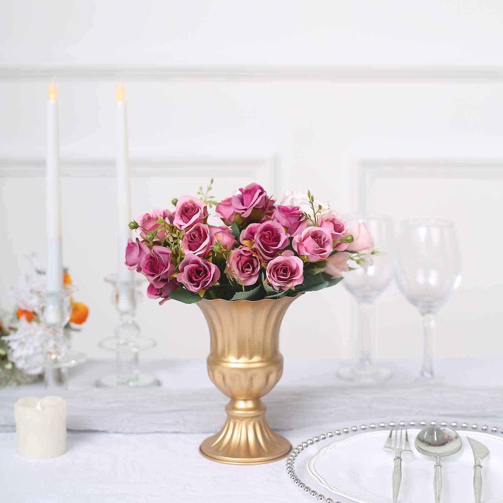 2-Pack Metal Pedestal Flower Vases Trumpet Style Gold - Vintage Mini Compote Vase for Event Table Decor 6