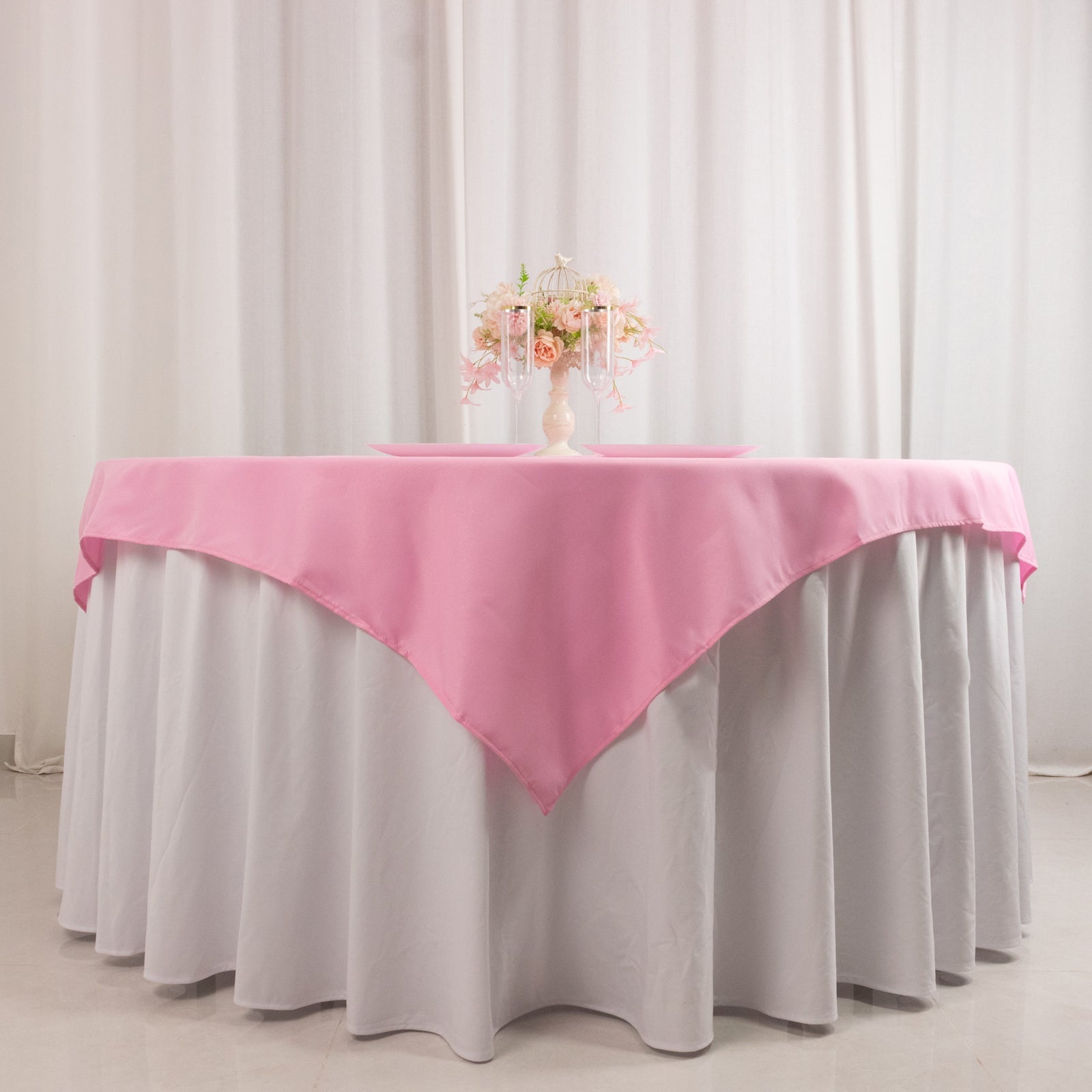 Premium Polyester 54x54 Table Overlay Square Tablecloth Pink - Stain and Wrinkle-Resistant 220GSM Table Topper