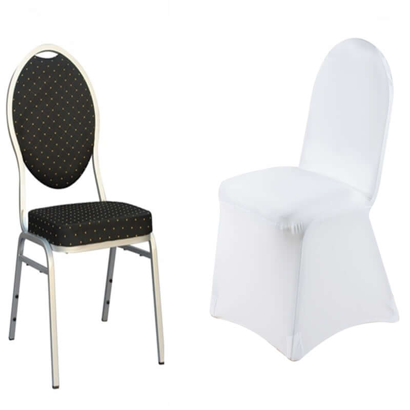 Premium Spandex Chair Cover with Foot Pockets for Banquet Chairs White - Stylish Stretch 220GSM Fitted Slipcover for Weddings