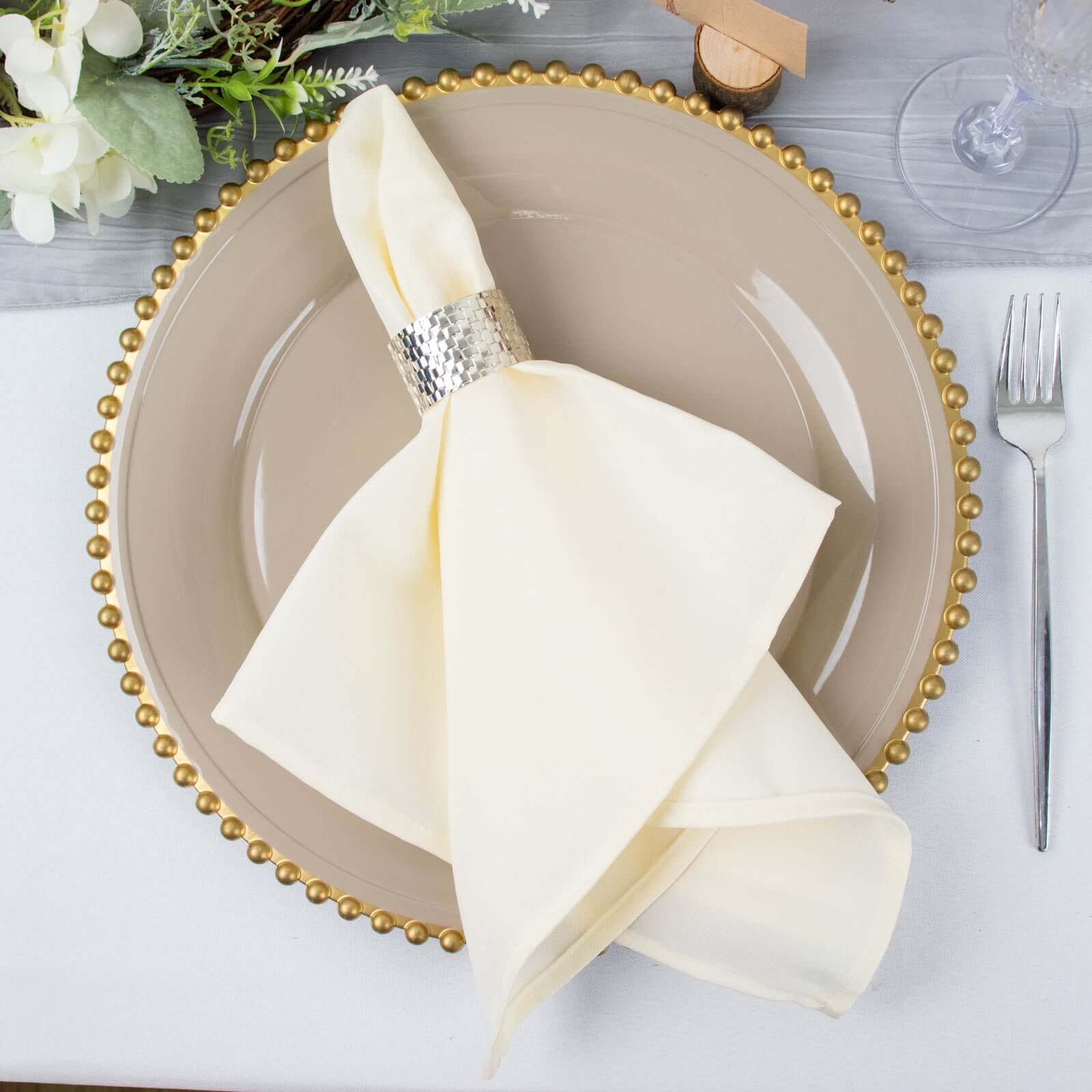 5 Pack Premium Polyester 20x20 Napkins Ivory - Wrinkle-Resistant & Durable Dinner Napkins