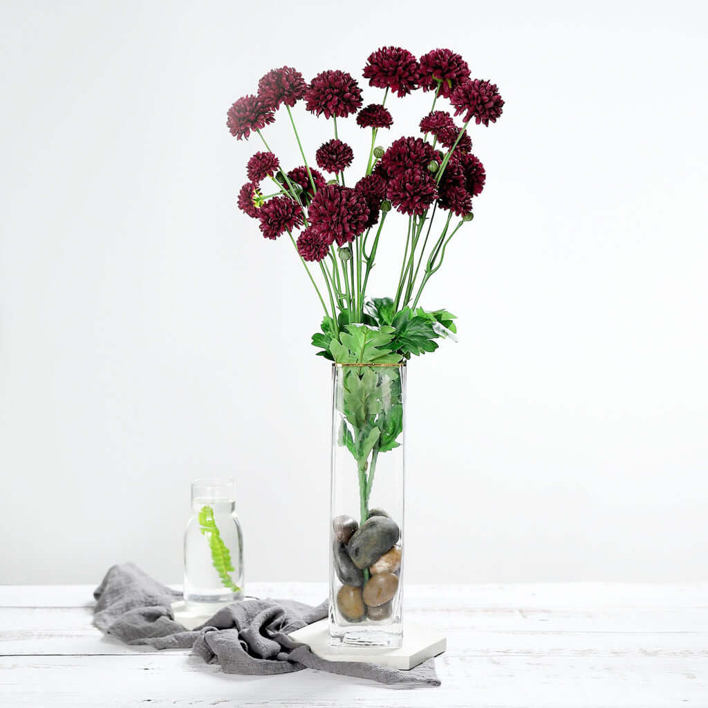 2 Bushes | 33 Burgundy Artificial Chrysanthemum Mum Flower Bouquets