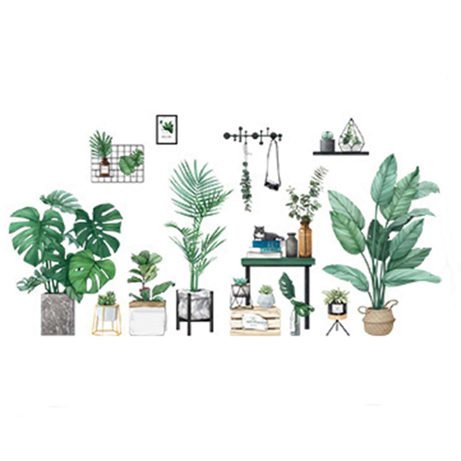 Green Potted Plants Planters Wall Decals, Peel and Stick Decor Stickers