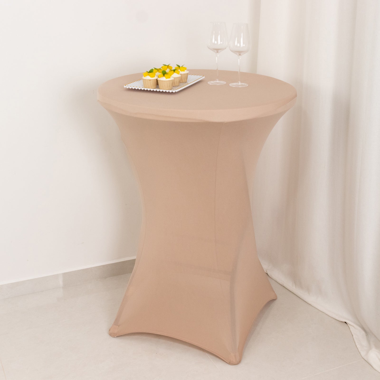 Spandex 24-32 Round Cocktail Table Cover Nude - Easy to Maintain Stretch Fitted Highboy Tablecloth