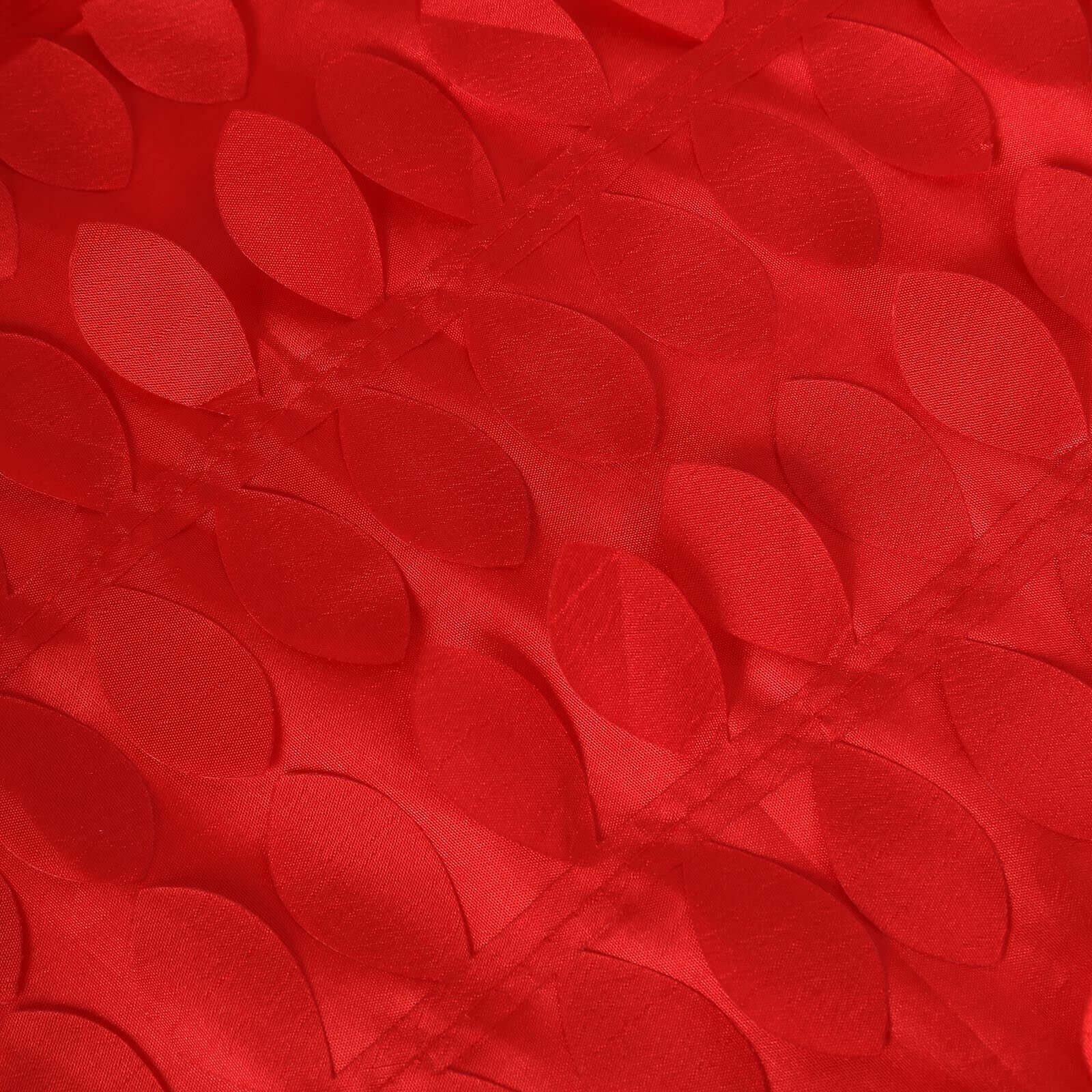 120 Red 3D Leaf Petal Taffeta Fabric Seamless Round Tablecloth for 5 Foot Table With Floor-Length Drop
