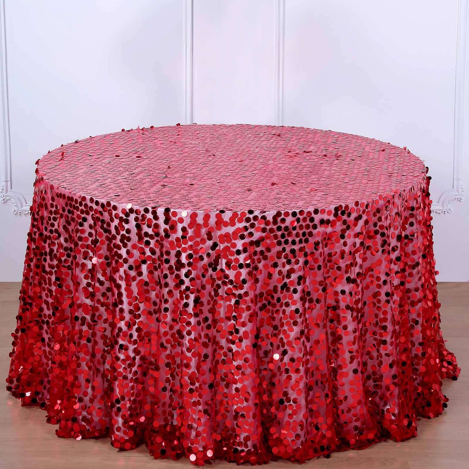 Sequin 120 Round Tablecloth Red - Seamless Big Payette Design Table Cover