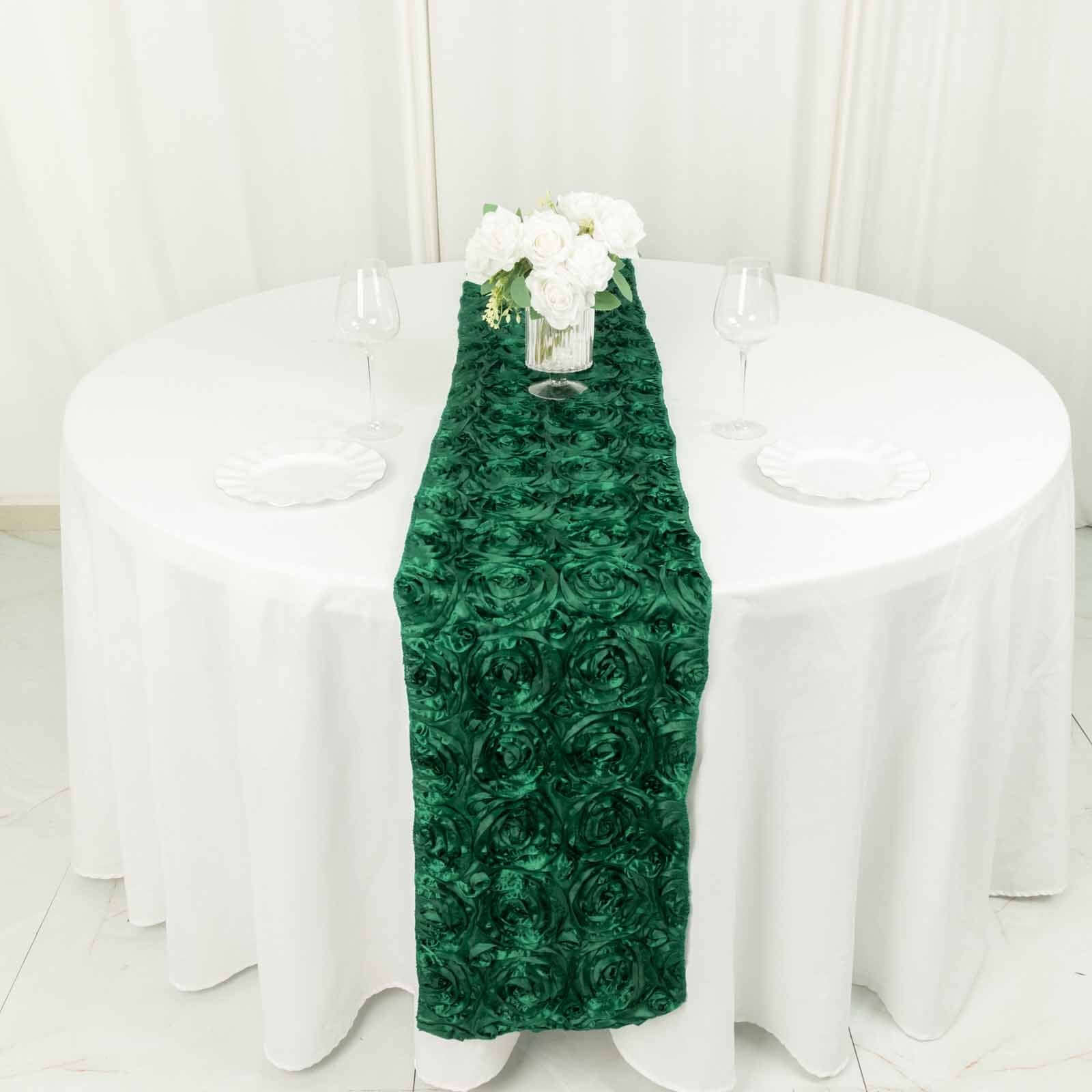 Rosette Satin 14x108 Table Runner Hunter Emerald Green - Grandiose Design