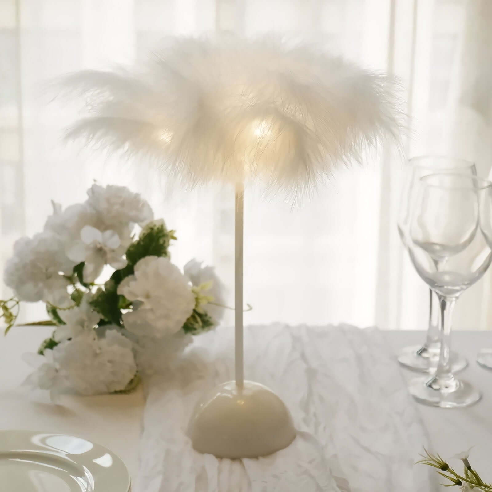 Table Lamp Feather Design White LED Battery Operated - Cordless Wedding Centerpiece 15