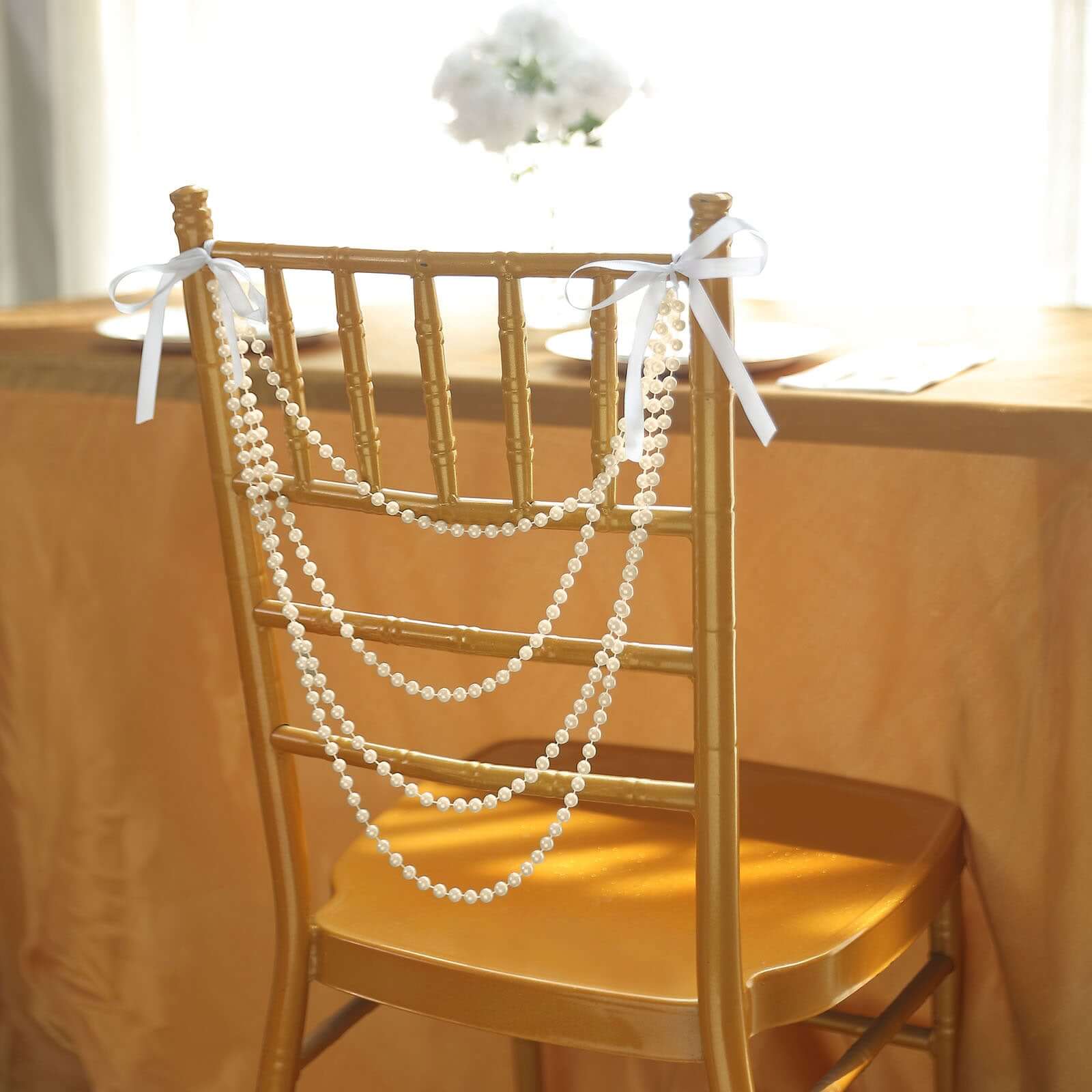 Faux Pearl Beaded 16 Chair Back Garland Sash Ivory Gatsby-Inspired Style - Pre-Tied Chic Wedding Decor for Chiavari Chairs