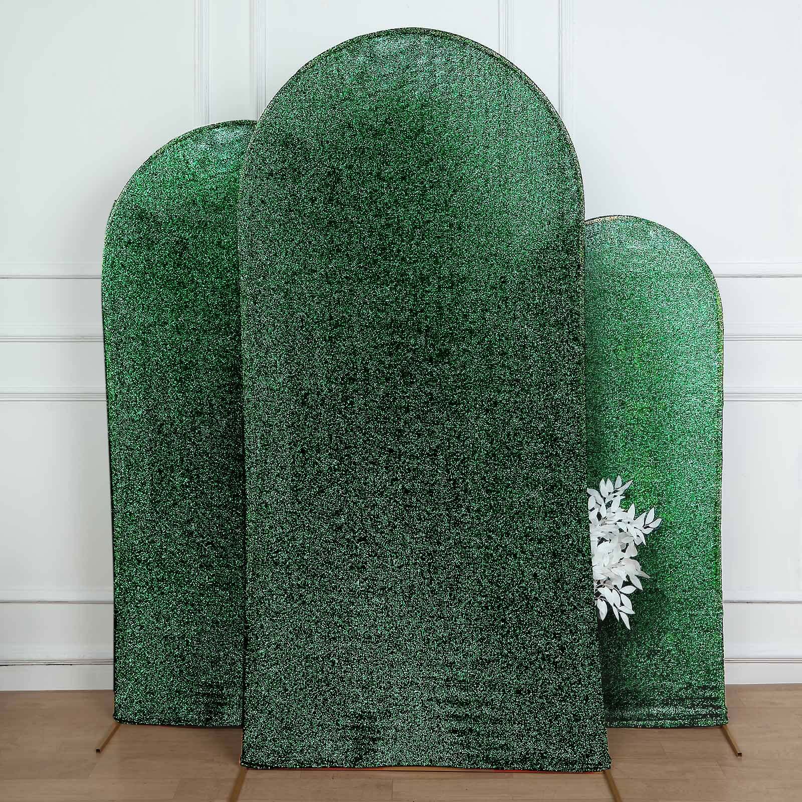 7ft Hunter Emerald Green Shimmer Tinsel Spandex Chiara Backdrop Stand Cover For Fitted Round Top Wedding Arch