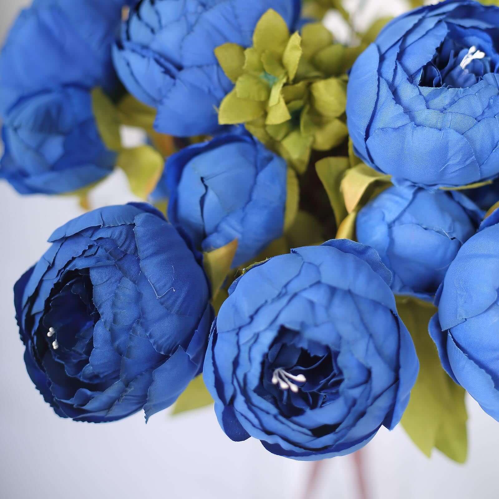 2 Pack 19 Royal Blue Artificial Peony Flower Wedding Bouquets, Faux Silk Flower Arrangements