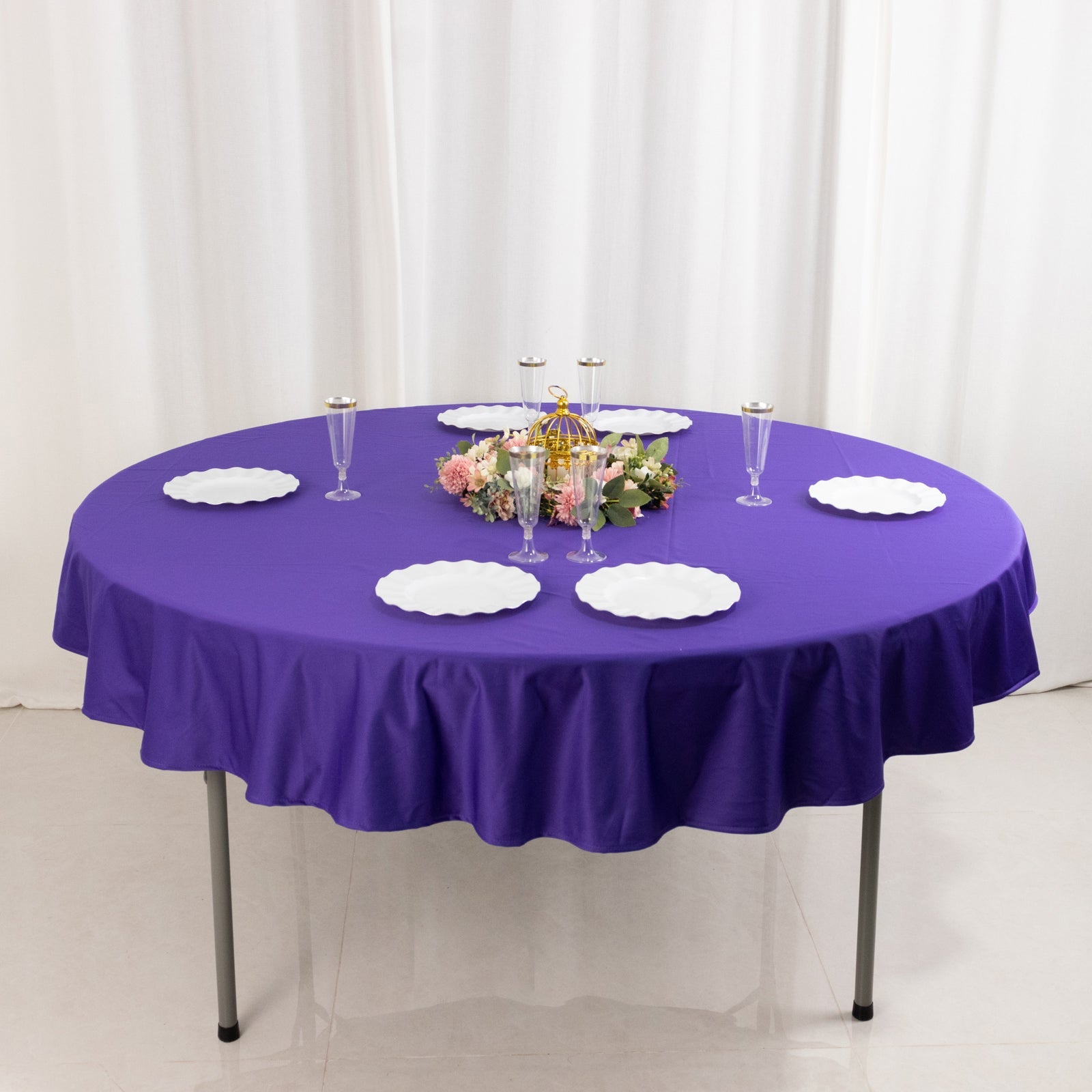 Premium Scuba Round 70 Tablecloth Purple - Wrinkle Free & Stain Resistant Table Cover