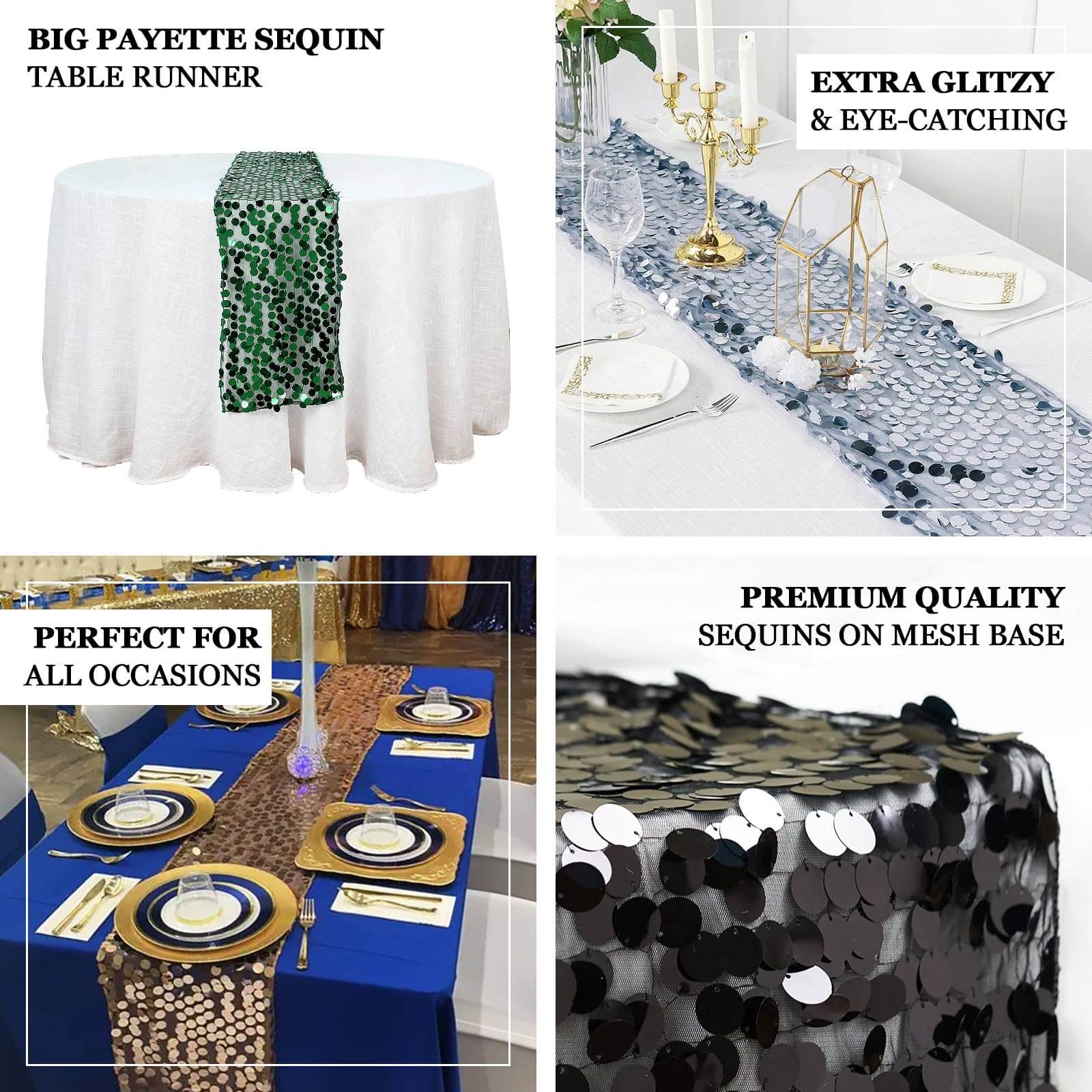 Big Payette Sequin 13x108 Table Runner Iridescent Blue - Dazzling Design