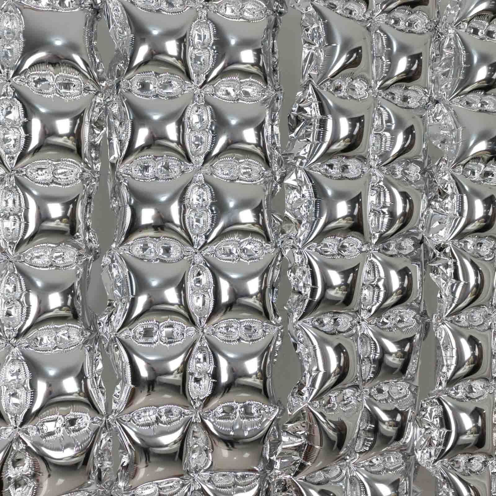 10 Pack Metallic Silver Double Row Mylar Foil Balloon Wall, Square Diamond Design Balloon Backdrop - 43x11