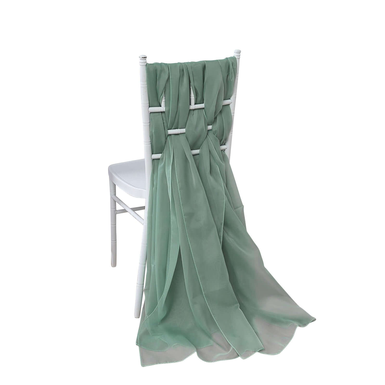 5 Pack Premium Chiffon Chair Sashes Eucalyptus Sage - Soft & Lightweight Designer Chair Bows 22x78