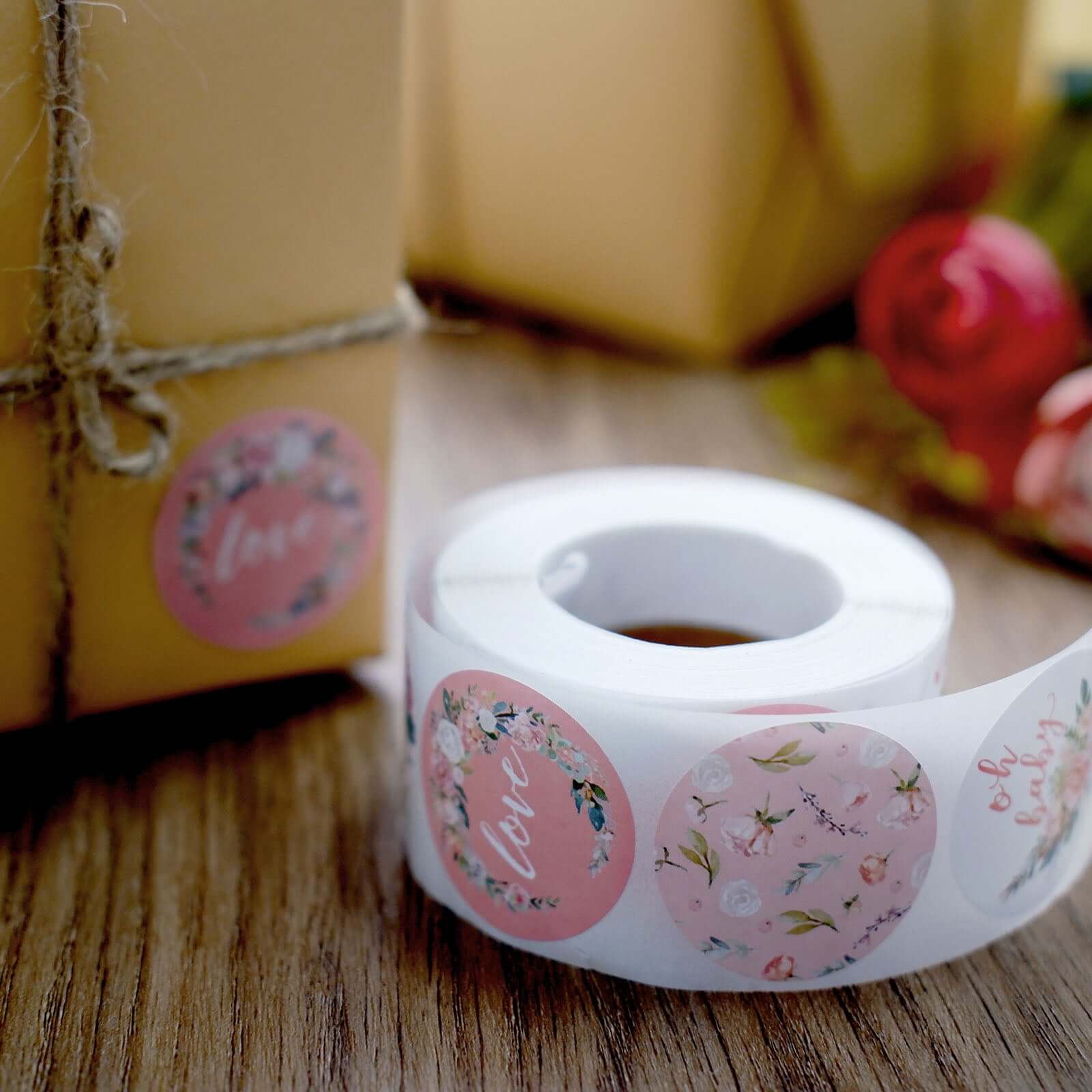 500Pcs 1.5 Baby Shower Love and Oh Baby Floral Stickers Roll, Labels For DIY Envelope Seal - Round