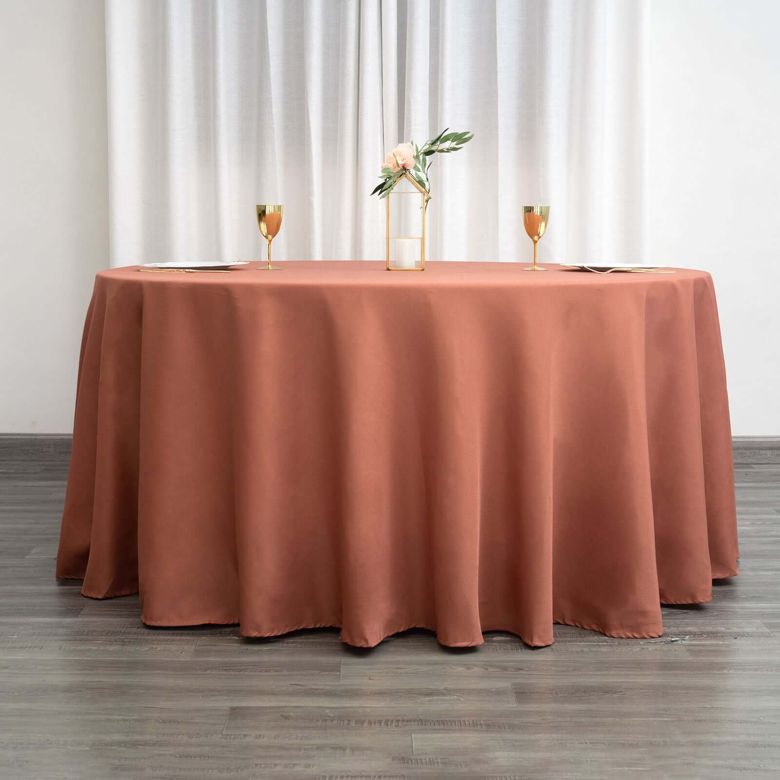 Polyester 120 Round Tablecloth Terracotta (Rust) - Seamless Wrinkle-Resistant Table Cover