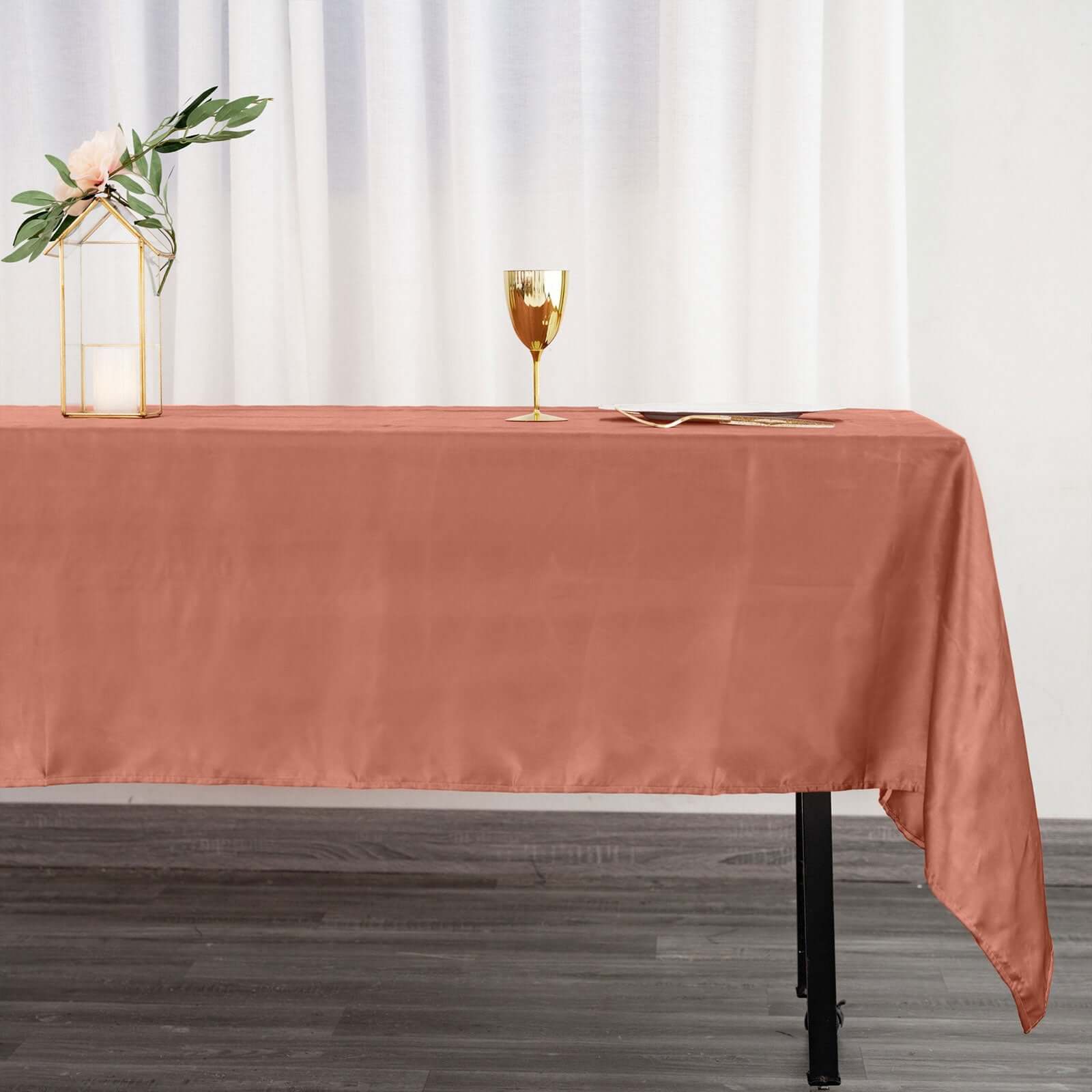 Satin Rectangular 60x102 Tablecloth Terracotta (Rust) - Smooth and Lustrous Table Cover