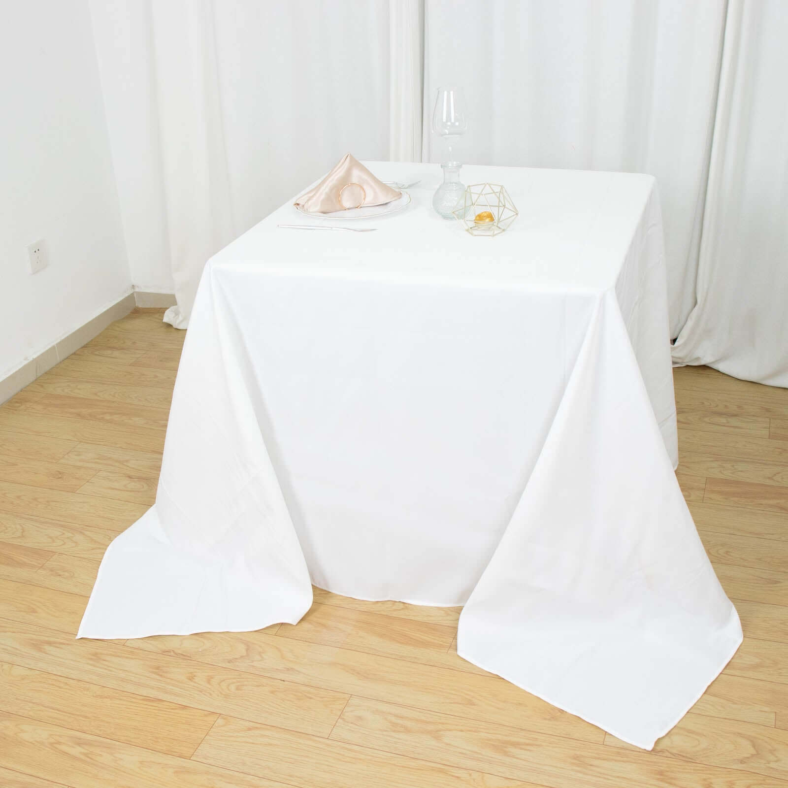 Premium Polyester Square Tablecloth 90x90 White 220GSM Wrinkle-Resistant Table Cover for Stylish Gatherings