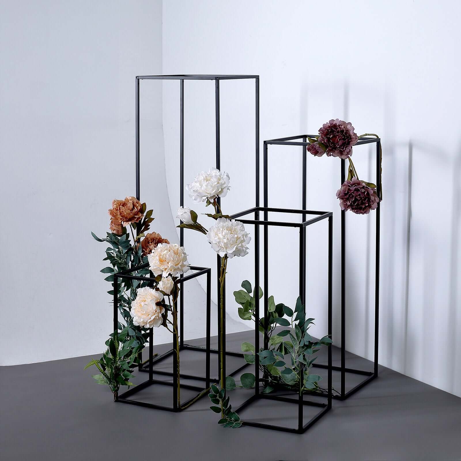 Set of 4 Metal Flower Stands Frame Wedding Column Centerpieces Matte Black - Durable Display 16/24/32/40