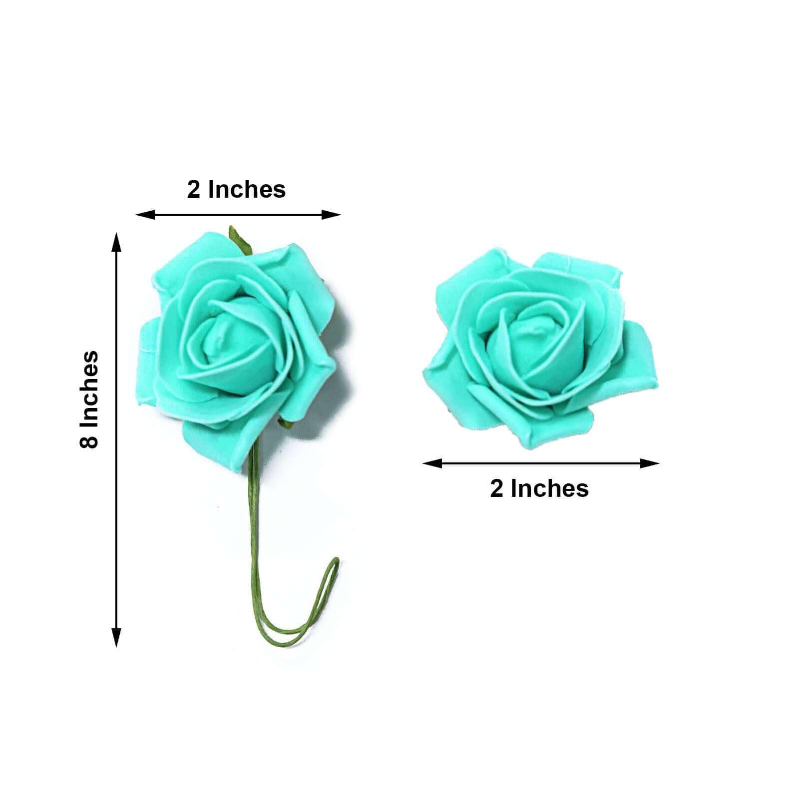 24 Roses 2 Turquoise Artificial Foam Flowers With Stem Wire and Leaves