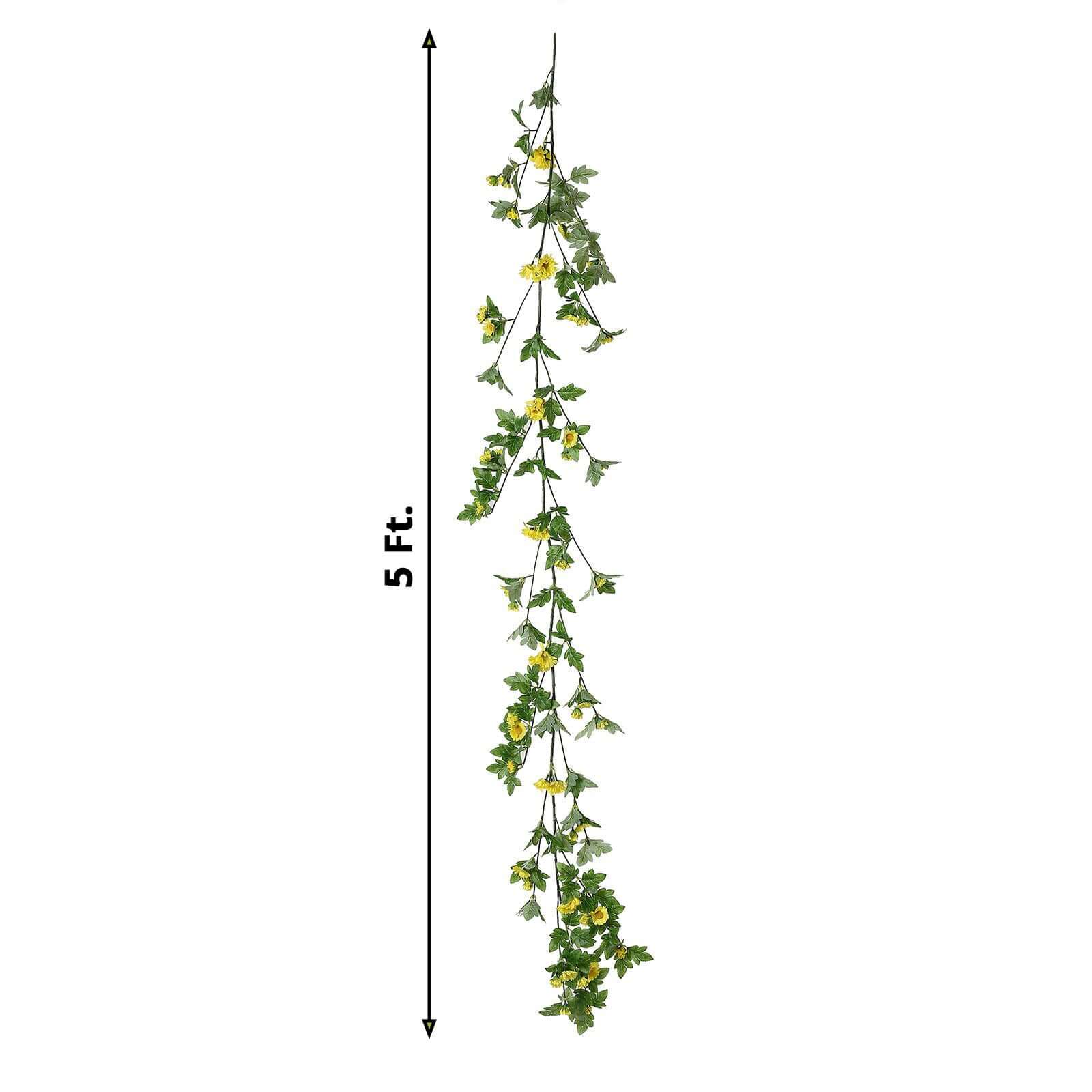 5.5ft Yellow Artificial Daisy Magnolia Leaf Flower Garland Faux Vine