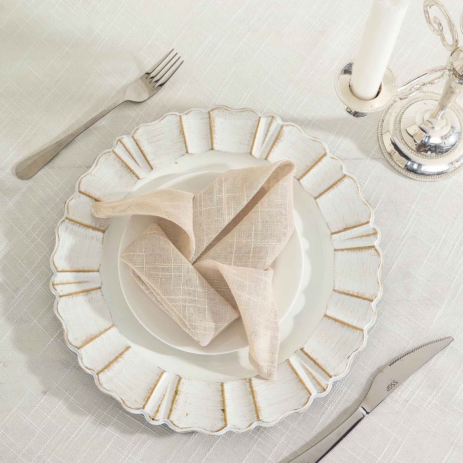 5 Pack Faux Linen 20x20 Napkins Beige - Slubby Textured & Wrinkle Resistant Cloth Napkins