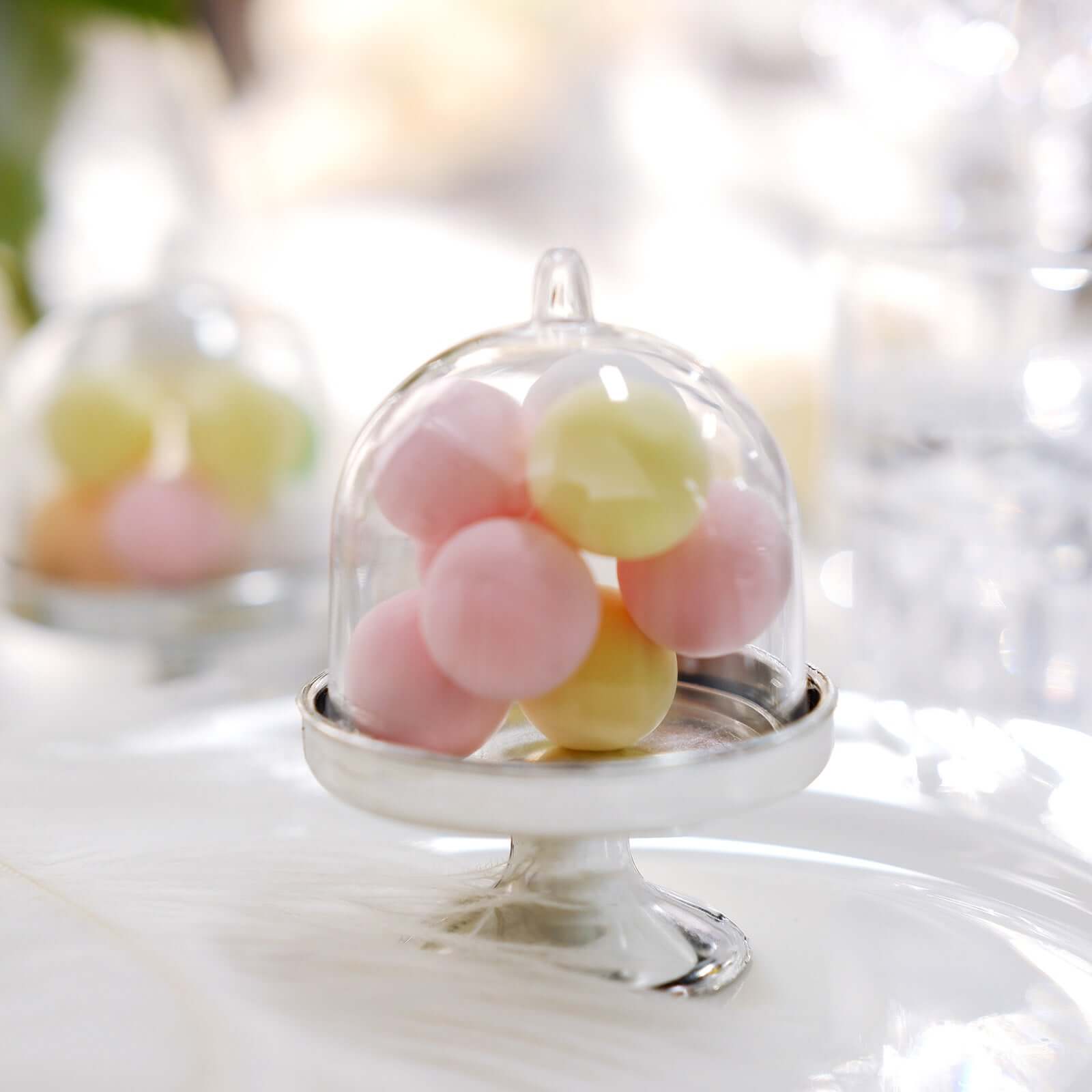 12-Pack Fillable Mini Pedestal Candy Container Clear/Silver - Stylish Candy Treat Favor Containers with Dome Lid 3