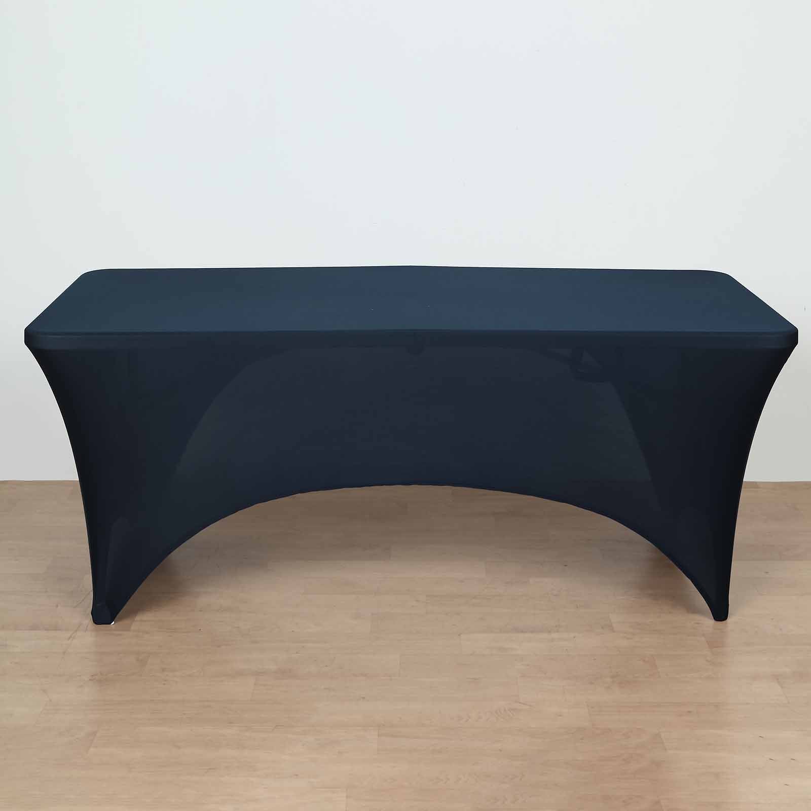 Stretch Spandex 72x30 Rectangular Table Cover Navy Blue with Curved Open Back Design Tailored Professional Look