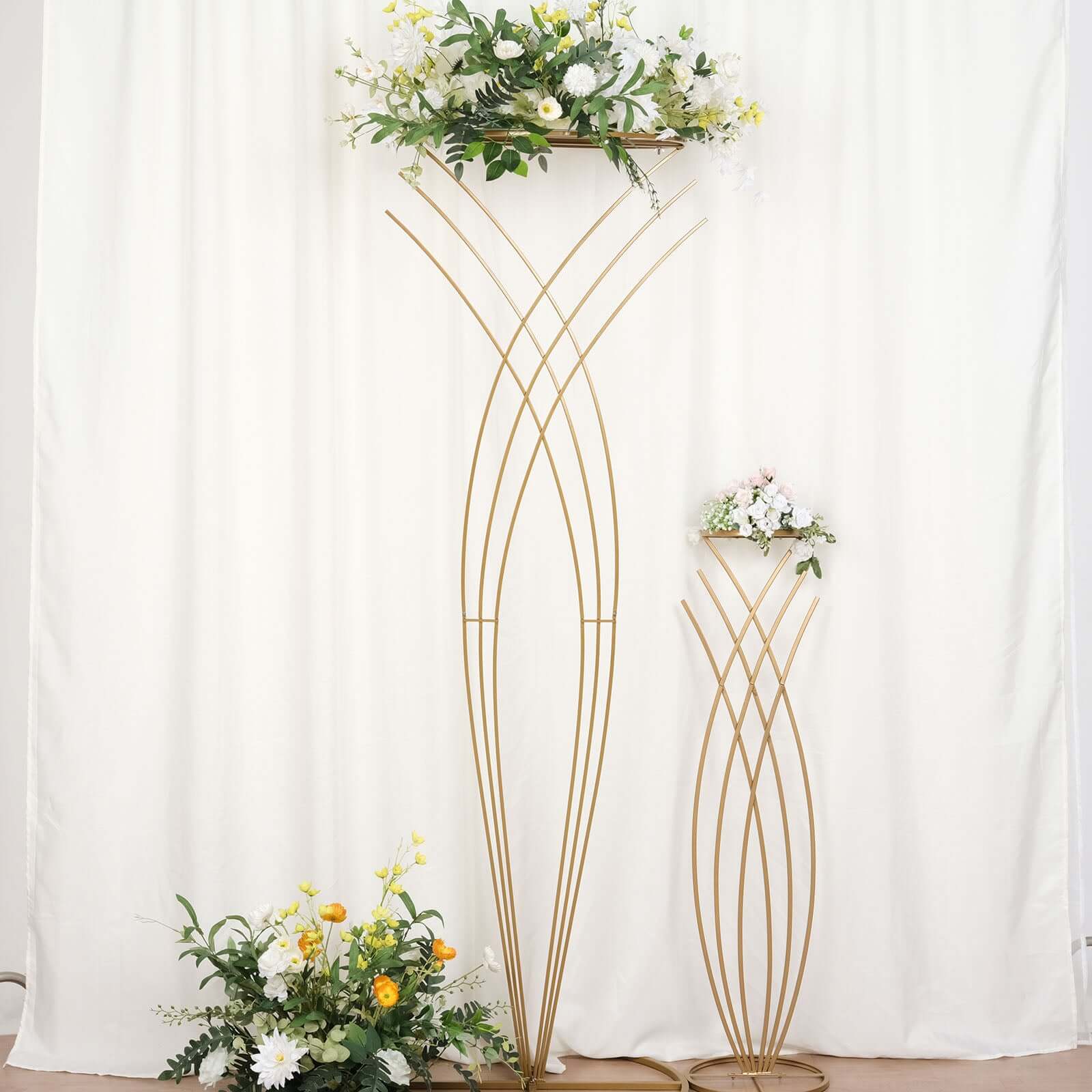 7ft Tall Gold Metal Mermaid Tail Floor Standing Flower Frame Pedestal, Wedding Floral Display Backdrop Stand