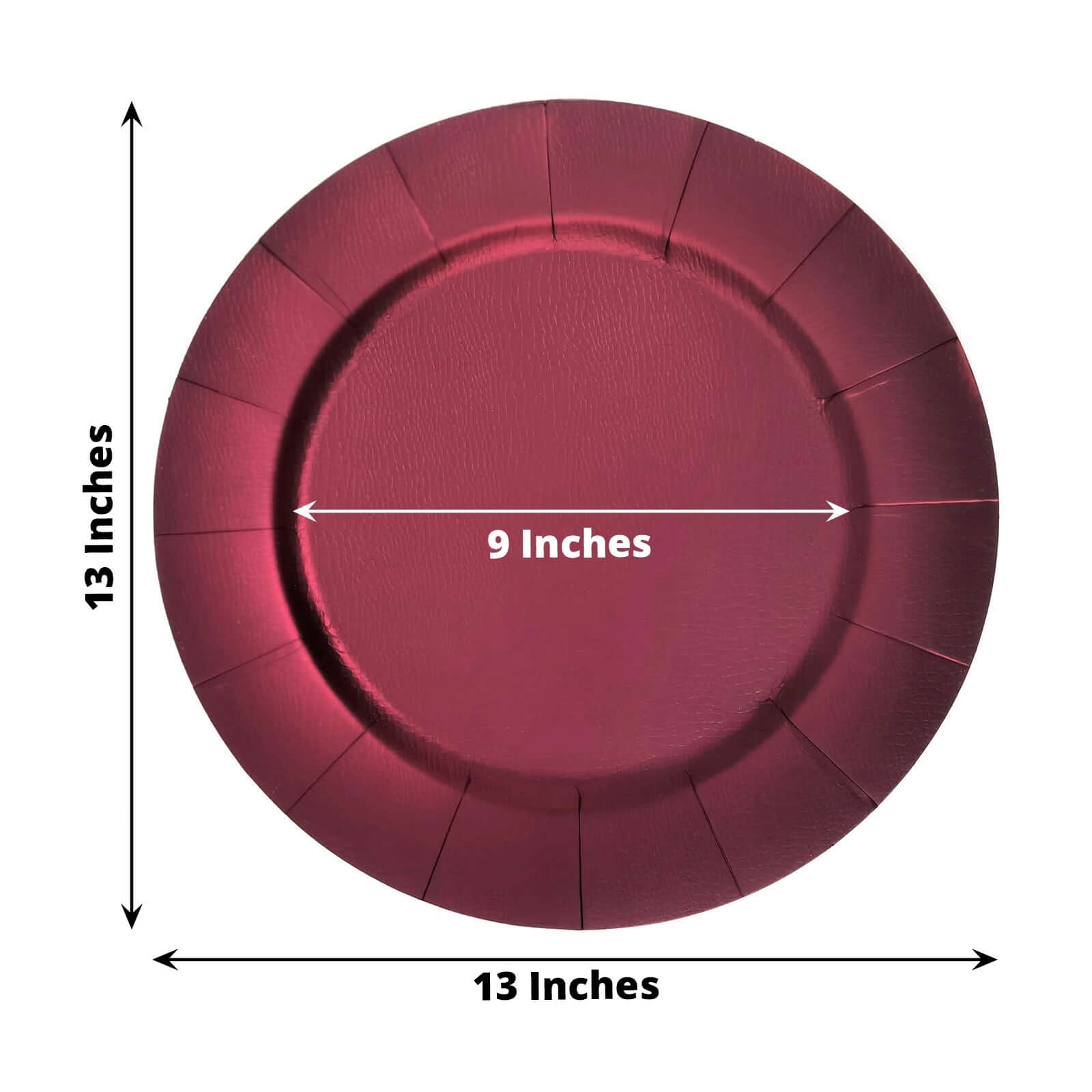 10-Pack Disposable Round Charger Plates in Burgundy with Leathery Texture - Durable 1100GSM Cardboard Placemats 13