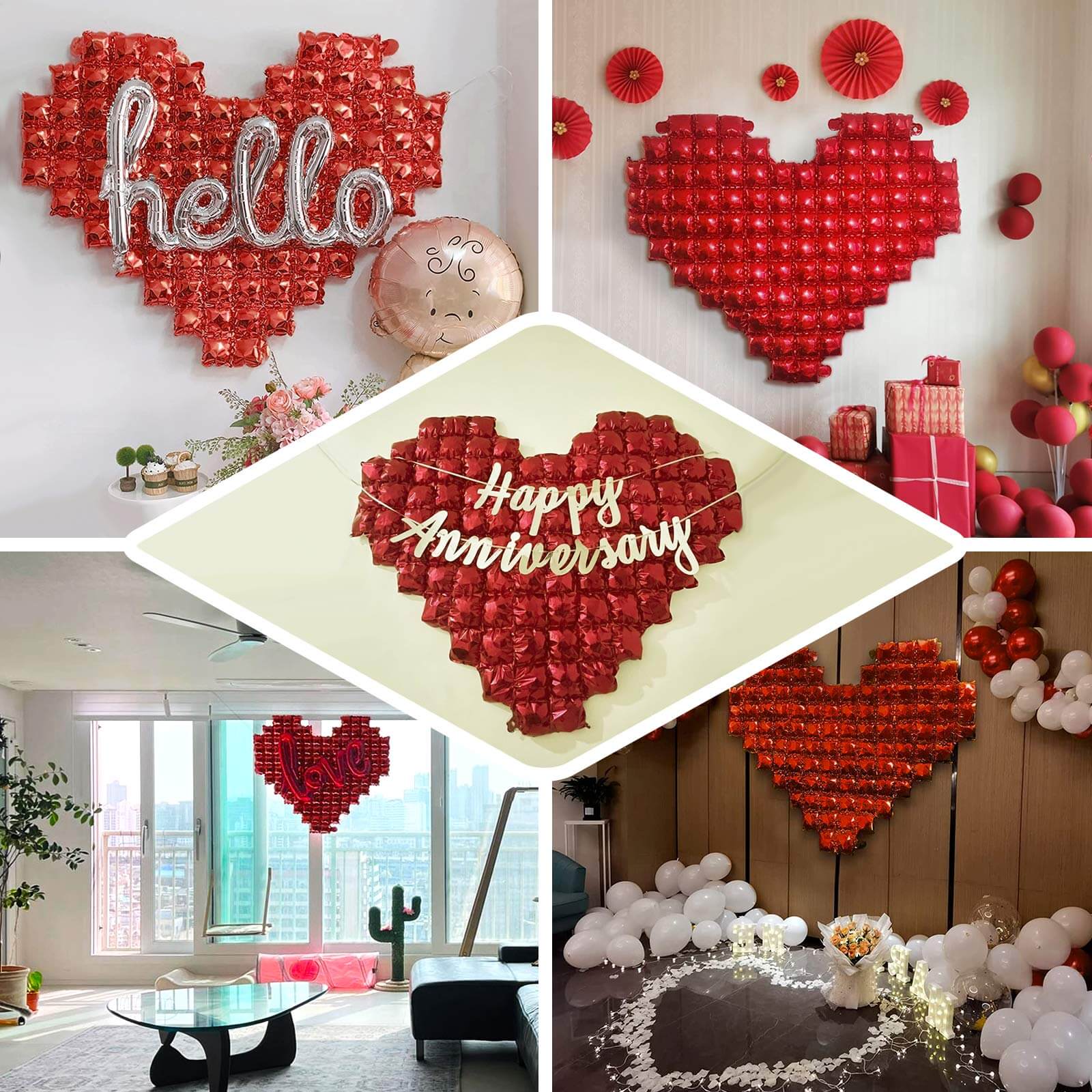 41x36 Metallic Red Giant Heart Mylar Foil Balloon, Photo Backdrop Balloon Quilt